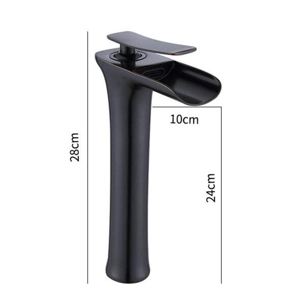 Tall Waterfall Basin Mixer Tap - Brass Single Hole Bathroom Sink Faucet with Hot & Cold Water - Above Counter Black Bathroom Sink Tap for Modern Vanities & Luxury Bathrooms