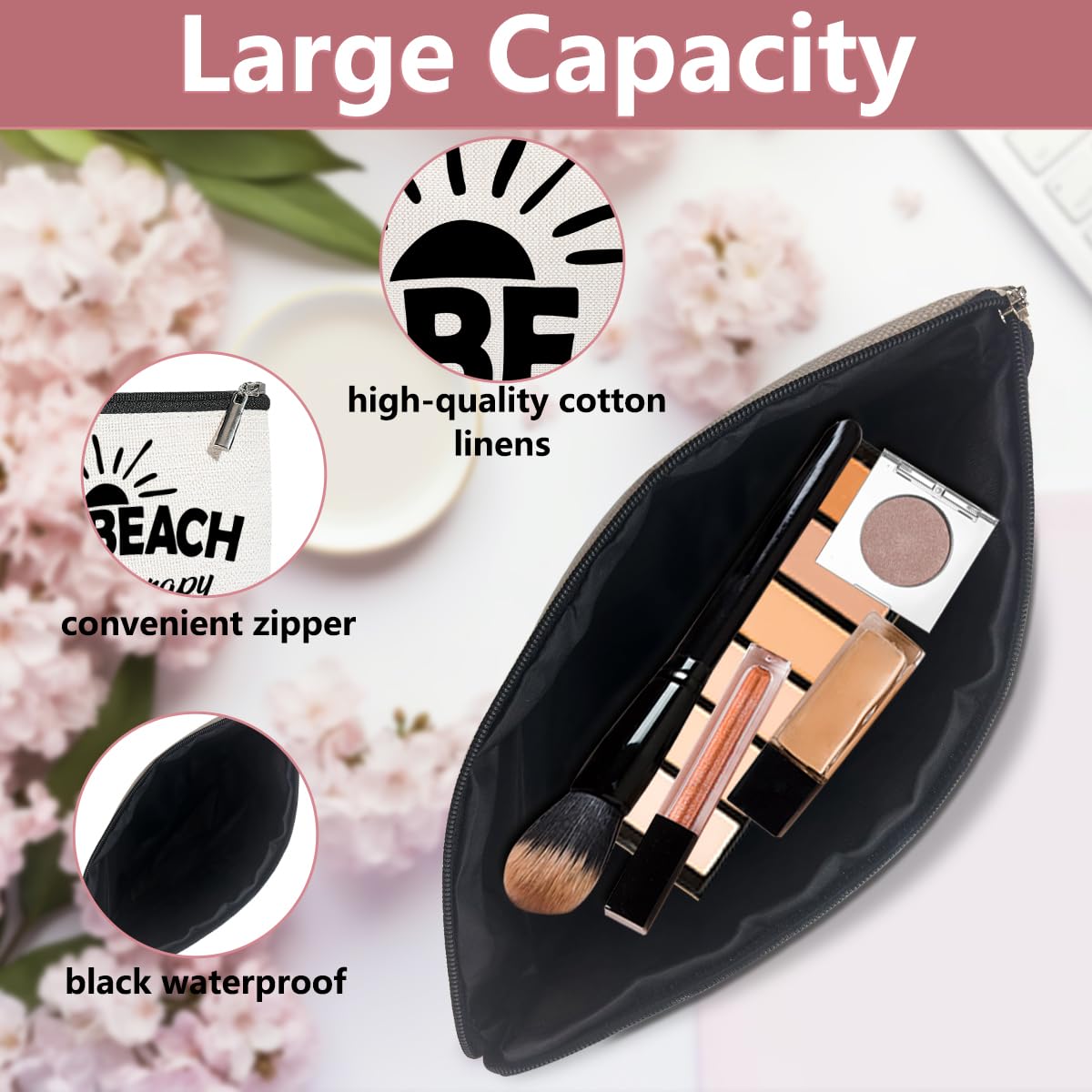 4PCS Waterproof Makeup Bags for Women - Cute Cosmetic Travel Toiletry Organizer Set | Perfect for Beach Vacation, Girls Trip, Weekend Getaway, Bestie Gifts, Mother's Day & Summer Travel Essentials | Compact & Stylish Cosmetic Storage for Makeup Brushes, Skincare & Toiletries