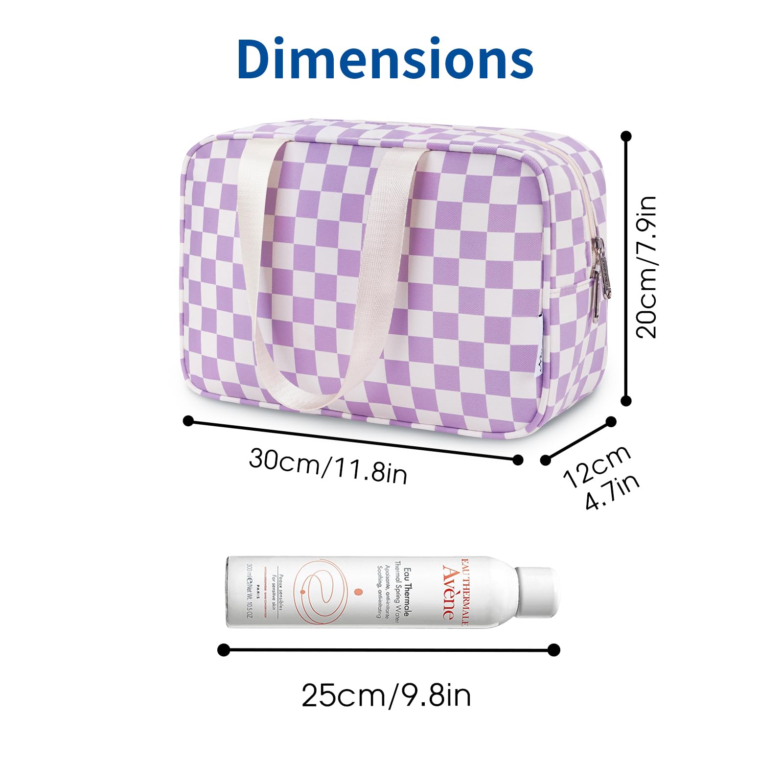 Large Checkered Travel Toiletry Bag for Women - Waterproof Makeup Organizer with Handle, Cosmetic & Medicine Storage Pouch (Purple Checkerboard) - Perfect for Travel, Gym, Camping & Daily Essentials Organization