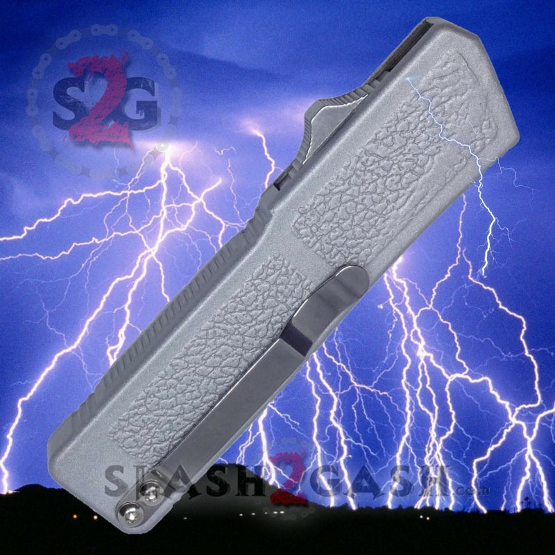 Lightning OTF Dual Action Automatic Knife - Silver Satin Plain Edge - Tactical EDC, Outdoor Camping, Survival & Everyday Carry
