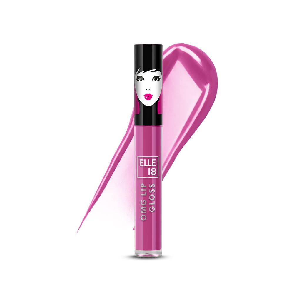 Elle 18 OMG Lip Gloss - Glossy Finish, Non-Sticky Formula with Rapeseed & Jojoba Oil | Moisturizing Full Coverage Lip Gloss in Pink-a-licious Shade | 2.5ml | Perfect for Daily Wear, Parties & Special Occasions