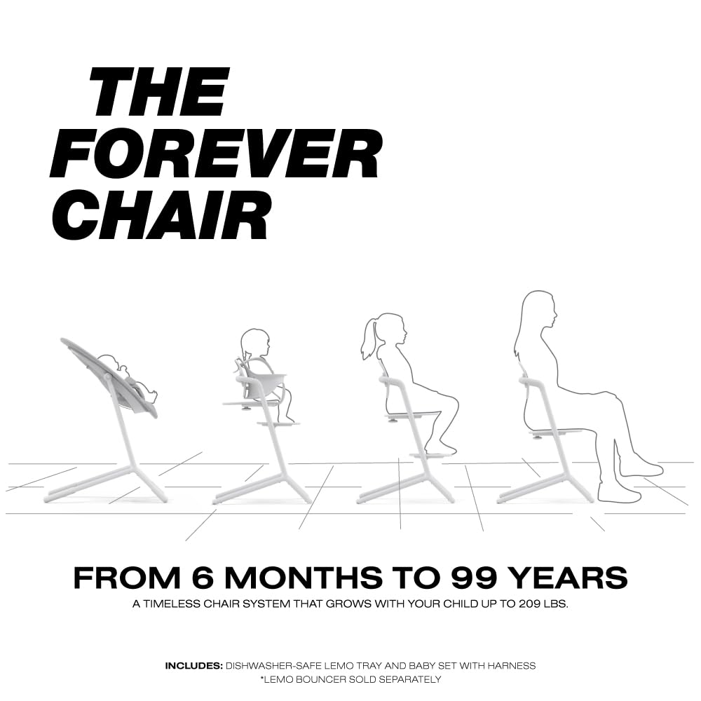 Cybex LEMO 3-in-1 Convertible High Chair with Baby Set & Snack Tray - Adjustable Height & Depth, Anti-Tip Wheels - Modern White Design for Infants 6+ Months to Adults - Perfect for Dining, Feeding & Playtime