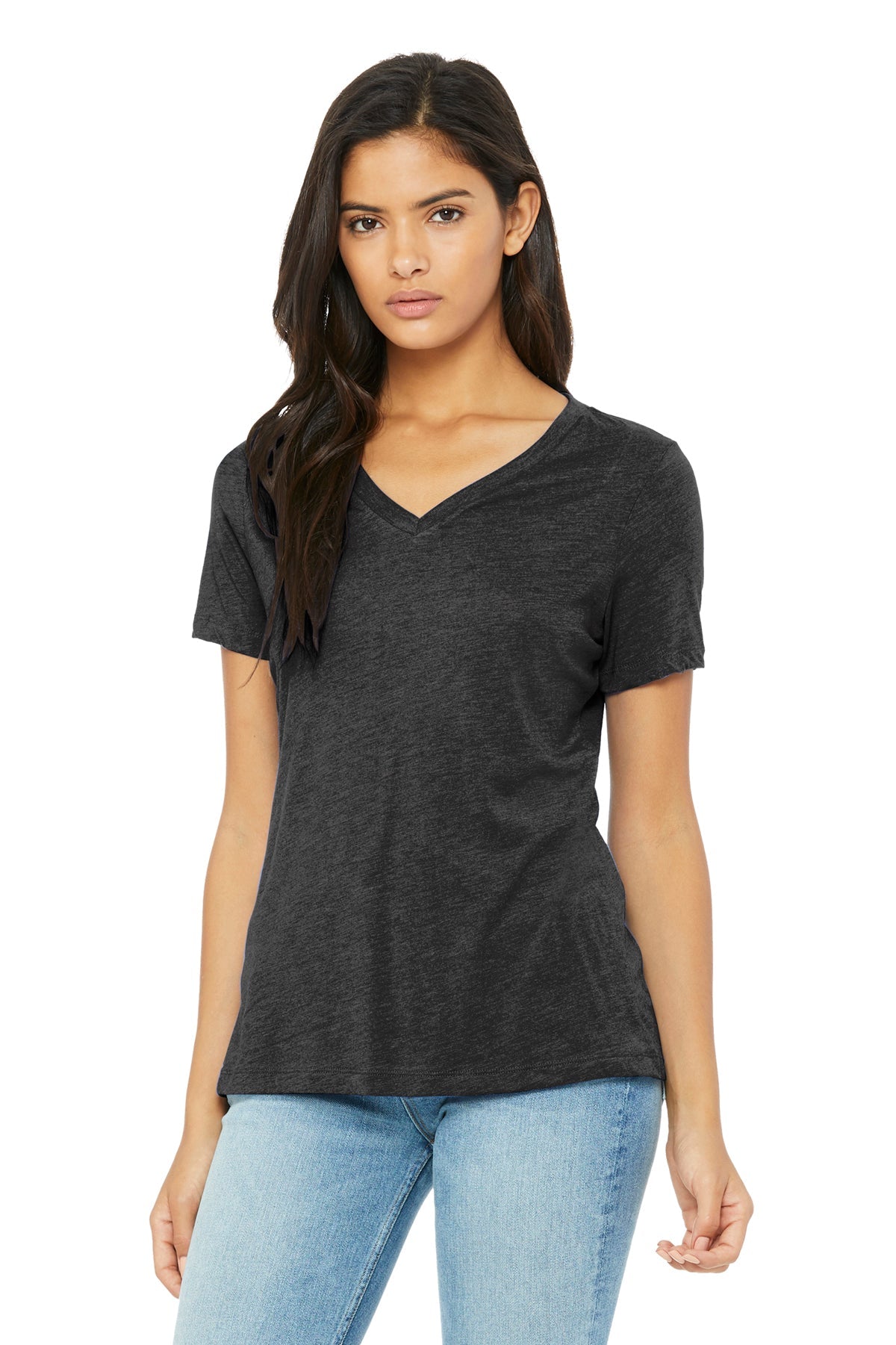 Bella Canvas Women's Relaxed Triblend V-Neck T-Shirt - Soft & Comfortable Charcoal Black Tee for Casual Wear, Lounge & Everyday Outfits