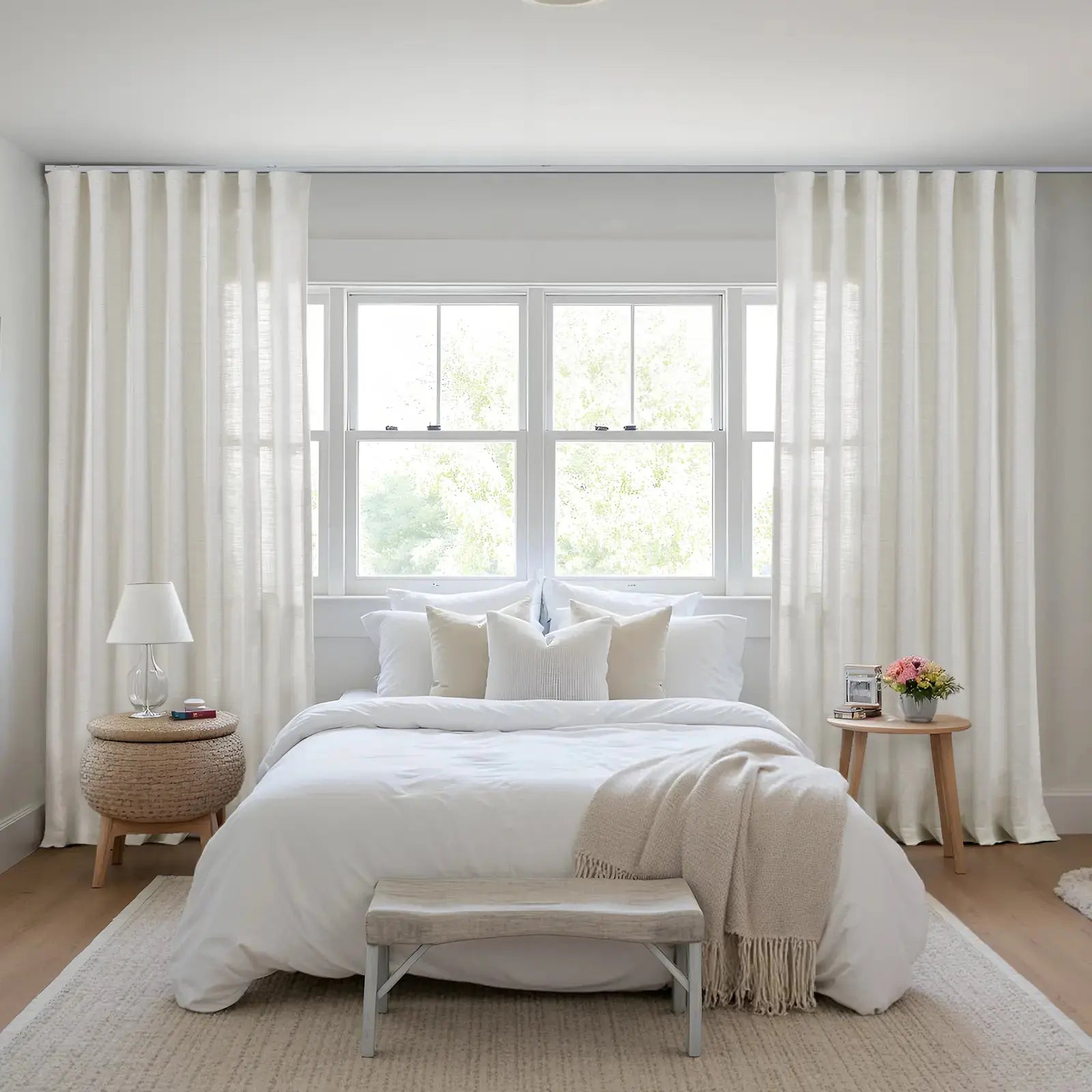 Liz Linen Ripple Fold Drapery Curtains - Elegant Window Treatments for Living Room & Bedroom Decor
