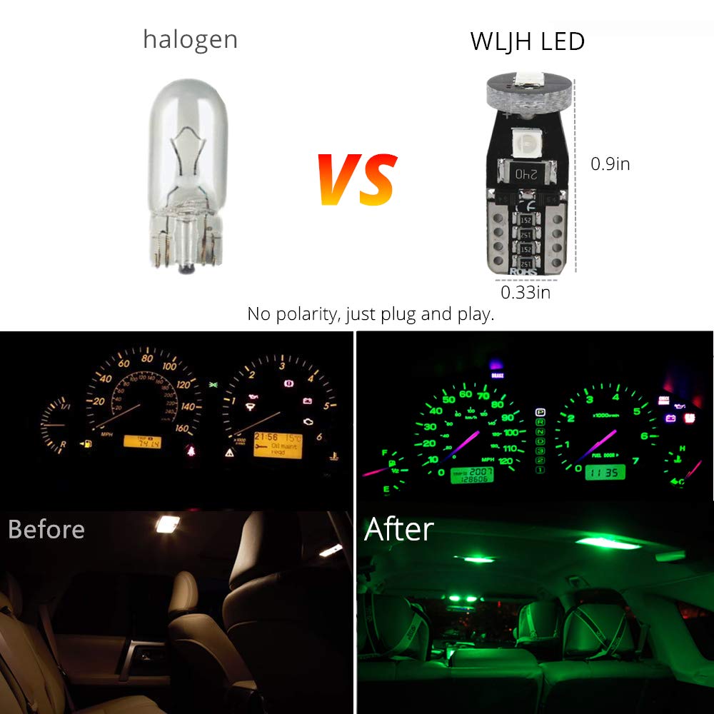 Super Bright T10 194 LED Bulb Light - 3030 SMD PC194 PC195 PC169 PC158 Twist Lock Socket Replacement - 6 Pack Green Interior Dash Gauge Lights for Car Instrument Cluster - Perfect for Night Driving & Dashboard Illumination