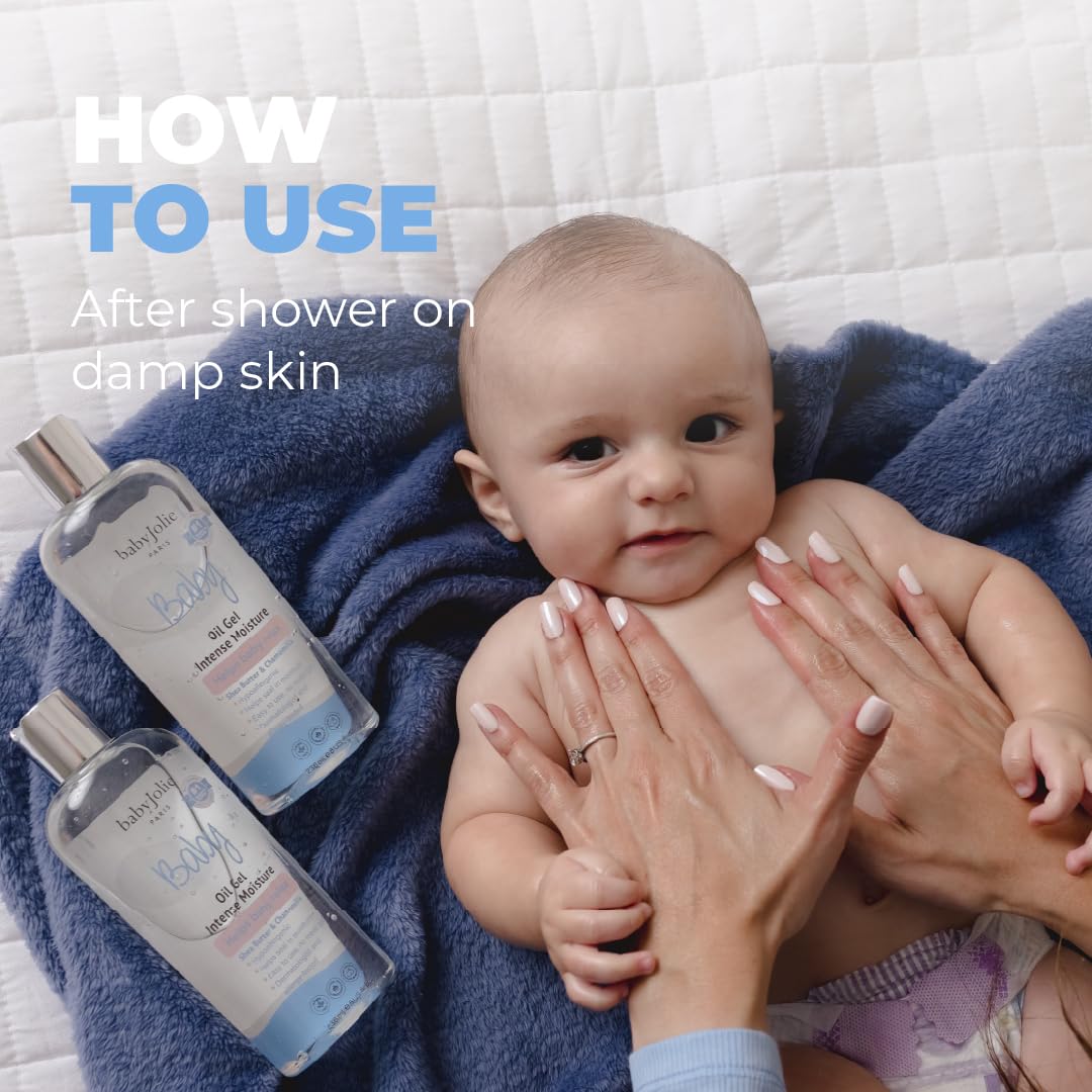 Baby Jolie Relaxing Baby Oil Gel with Shea Butter & Chamomile - Intensive Moisture for Sensitive Skin - 8oz - Perfect for Massage, Dry Skin Care & Bedtime Routine