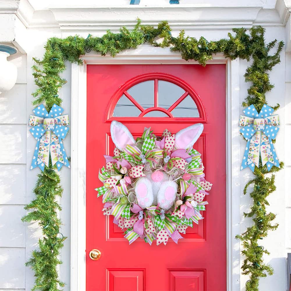 Easter Wreath Bows 2PCS - Blue Spring Decor for Door & Tree