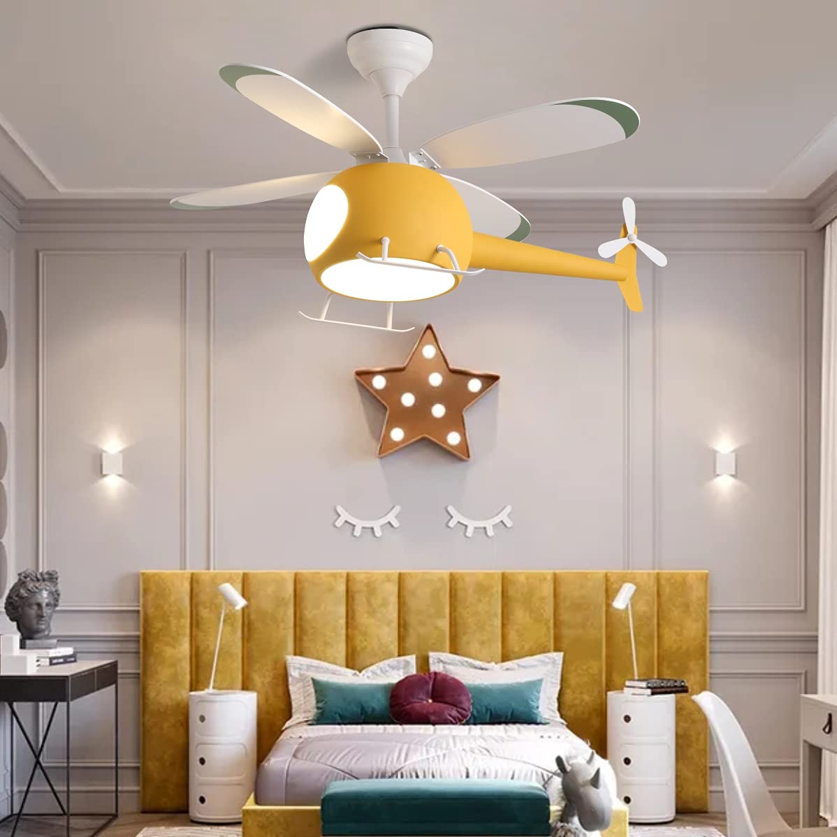 CHANFOK Kids Ceiling Fan with LED Light - Remote Control, Multi-Speed Timing, Helicopter Design for Bedroom Decor | Perfect Gift for Boys & Girls | Modern Indoor Cooling Solution for Nursery & Playroom