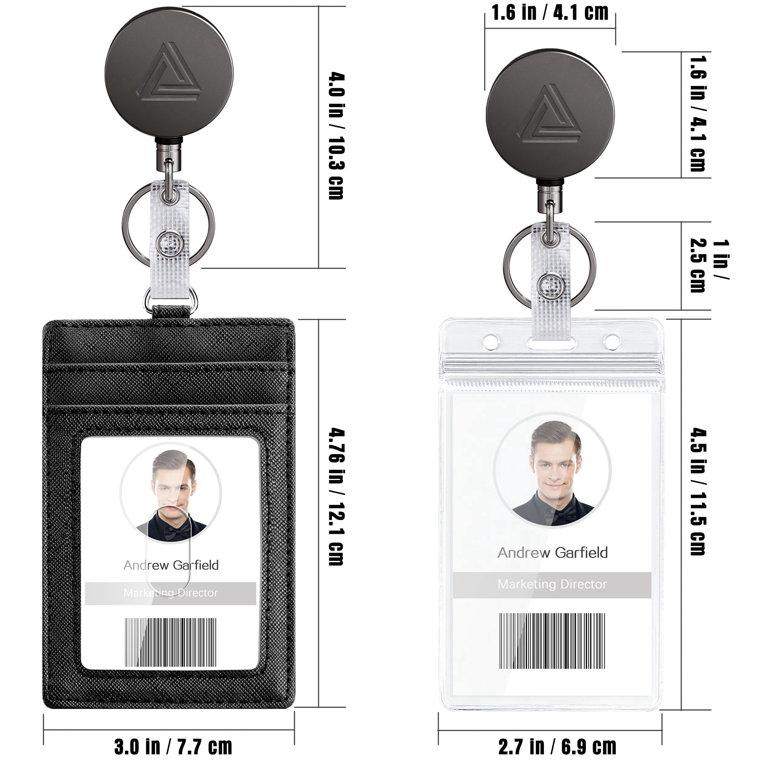 Durable Metal Retractable Badge Holder with Belt Clip & Key Ring - Waterproof Vertical Clear ID Card Holder & PU Leather Badge Reel - Perfect for Office, Security, Events & Conventions