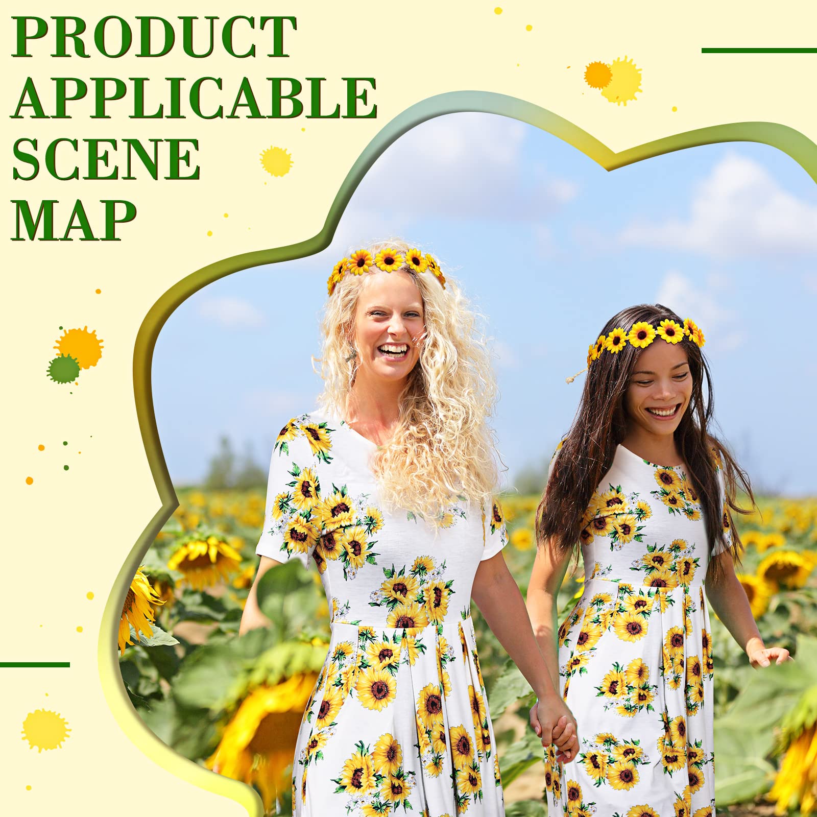 2 Pack Boho Sunflower Dresses for Women & Matching Sunflower Headband - Floral Summer Outfits for Baby Shower, Gender Reveal Party, Beach Vacation and Outdoor Events