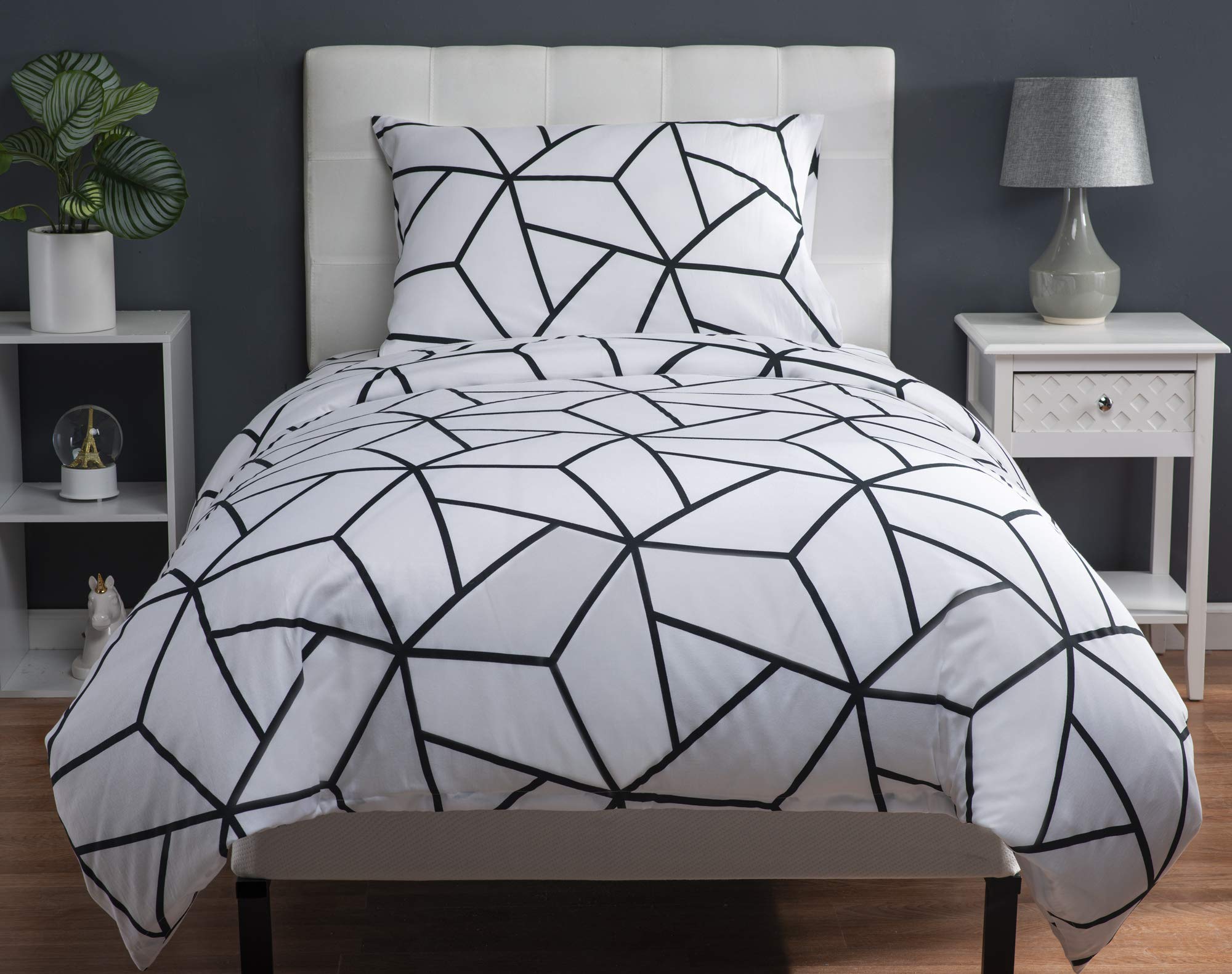 Premium Twin Size Duvet Cover Set - 3 Piece Soft Cotton Blend Bedding (Comforter Cover + Sheet + Pillowcase) | Machine Washable Trellis Black Magic Design | Perfect for Guest Rooms, Dorms & Cozy Bedrooms