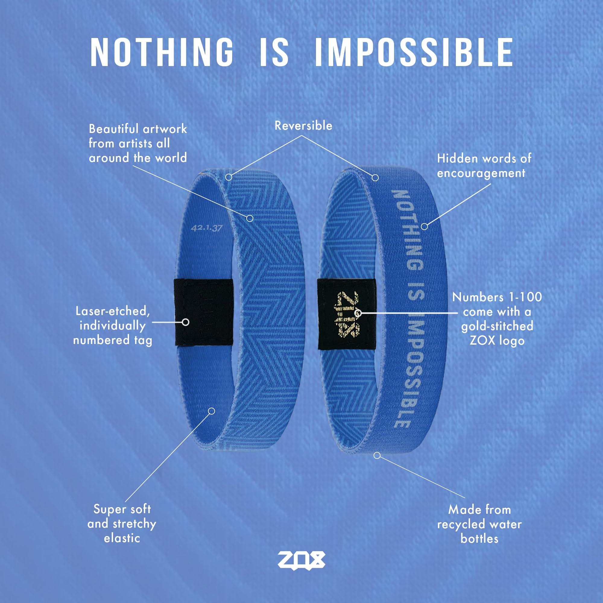 ZOX Stretchy Elastic Bracelets with Motivational Affirmations & Artwork - Inspirational Wristbands for Men & Women - Perfect Gift for All Ages (Great for Daily Wear, Yoga, Meditation & Self-Expression)