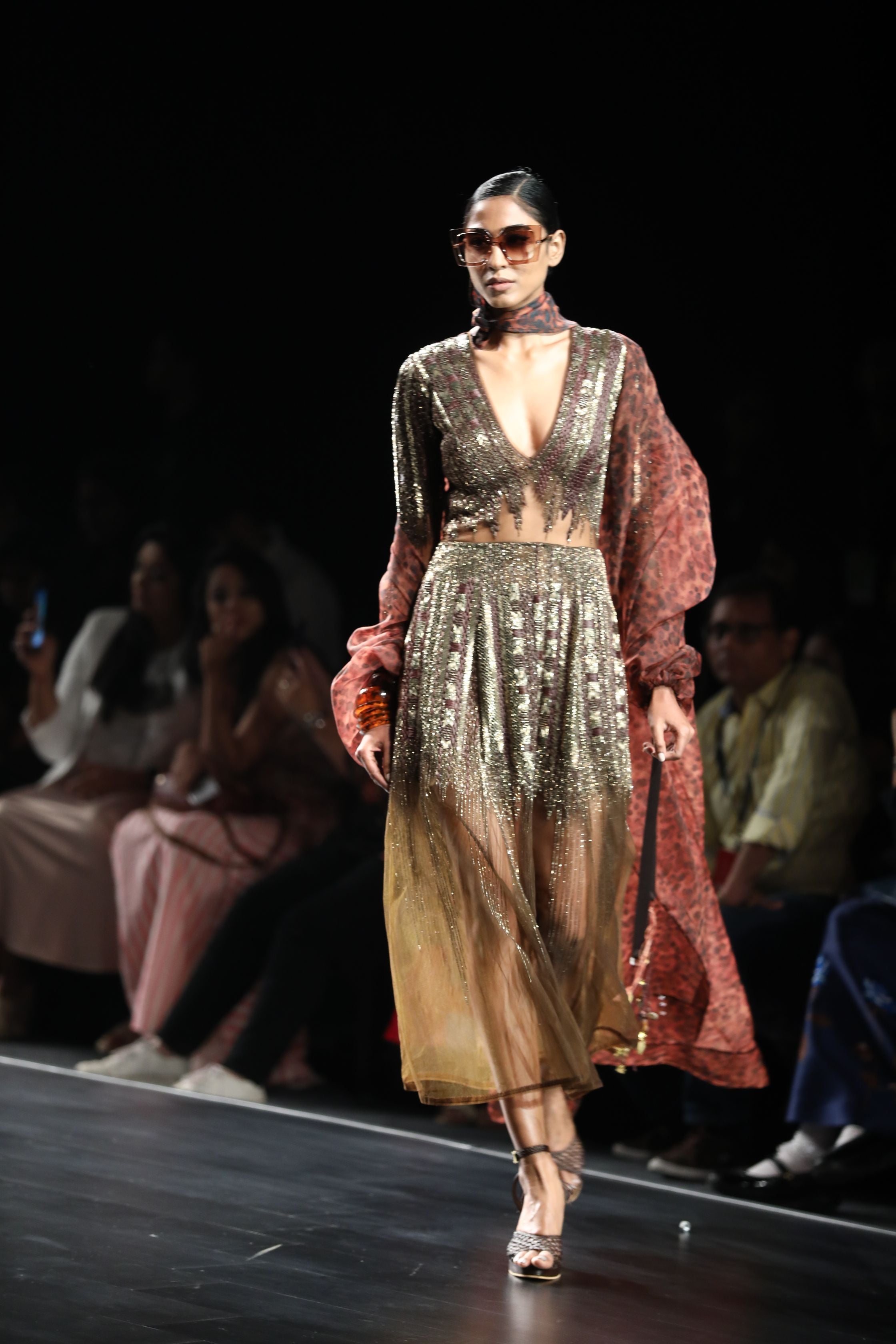 Chocolate Brown Gold Embellished Dress for Women - Elegant Handcrafted Party Gown for Evening Events, Weddings & Special Occasions