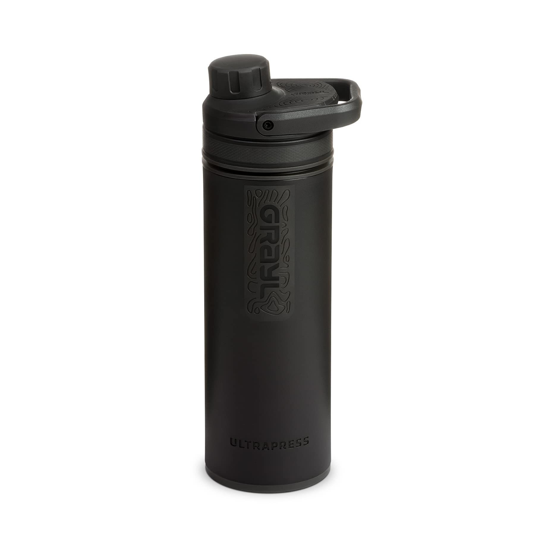 GRAYL UltraPress 16.9 oz Water Purifier & Filter Bottle - Portable Water Filtration System for Hiking, Backpacking, Camping, Travel & Emergency Survival (Covert Black) - Perfect for Outdoor Adventures, Travel & Emergency Preparedness
