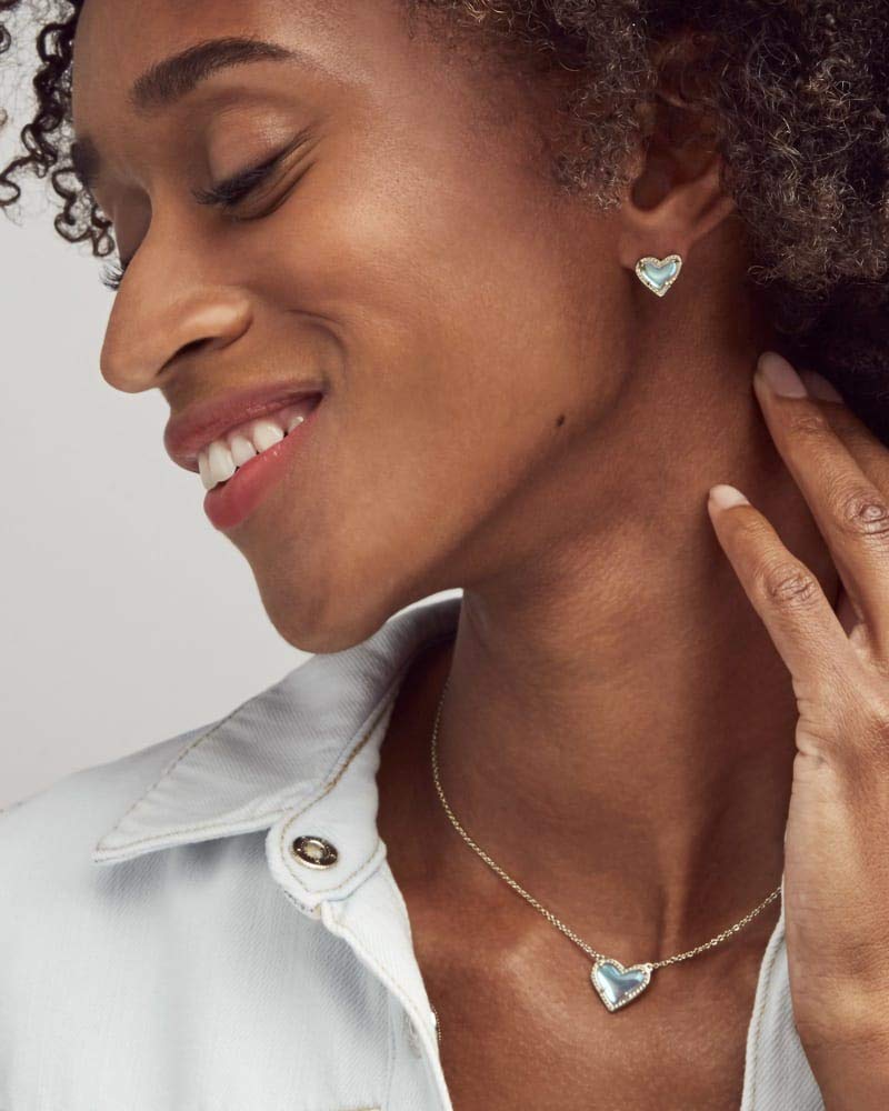 Kendra Scott Ari Heart Stud Earrings for Women - 14K Gold Plated Fashion Jewelry - Perfect for Valentine's Day, Anniversary & Everyday Wear