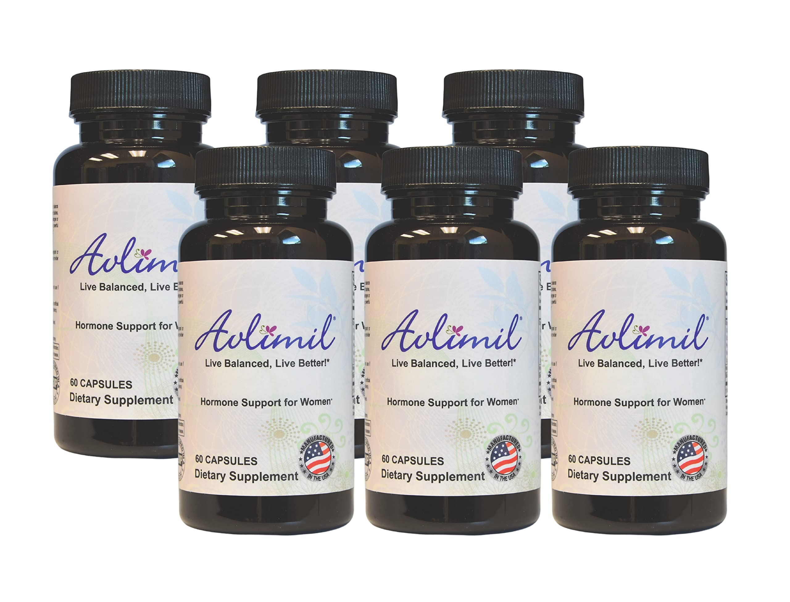 Avlimil Hormone Balance Supplement for Menopause Relief - Supports Mood, Hot Flashes & Night Sweats with Isoflavones, Black Cohosh & Herbal Blend - 60 Capsules (6 Pack) | Natural Solution for Women's Wellness & Comfort During Perimenopause & Menopause Transition