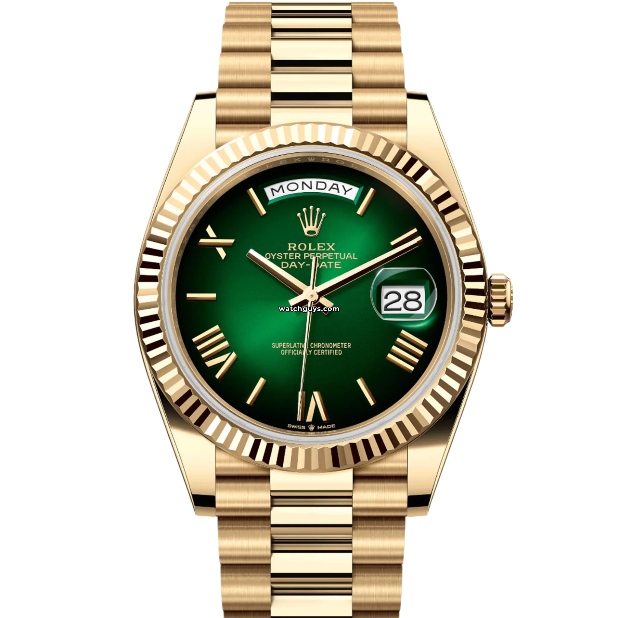Rolex Day Date 228238 18K Yellow Gold Men's Watch with Green Ombre Dial - Luxury Dress Watch for Business & Formal Occasions