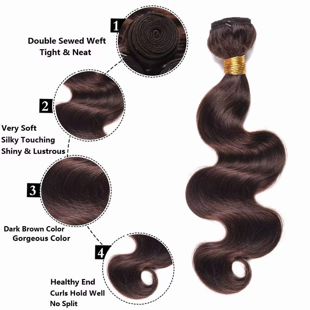 FEEL ME Brazilian Human Hair Bundles (10 10 10) - 100% Virgin Unprocessed Hair Weft Extensions in Dark Brown Mink Color | Perfect for Weaving, Styling & Natural-Looking Hair Extensions