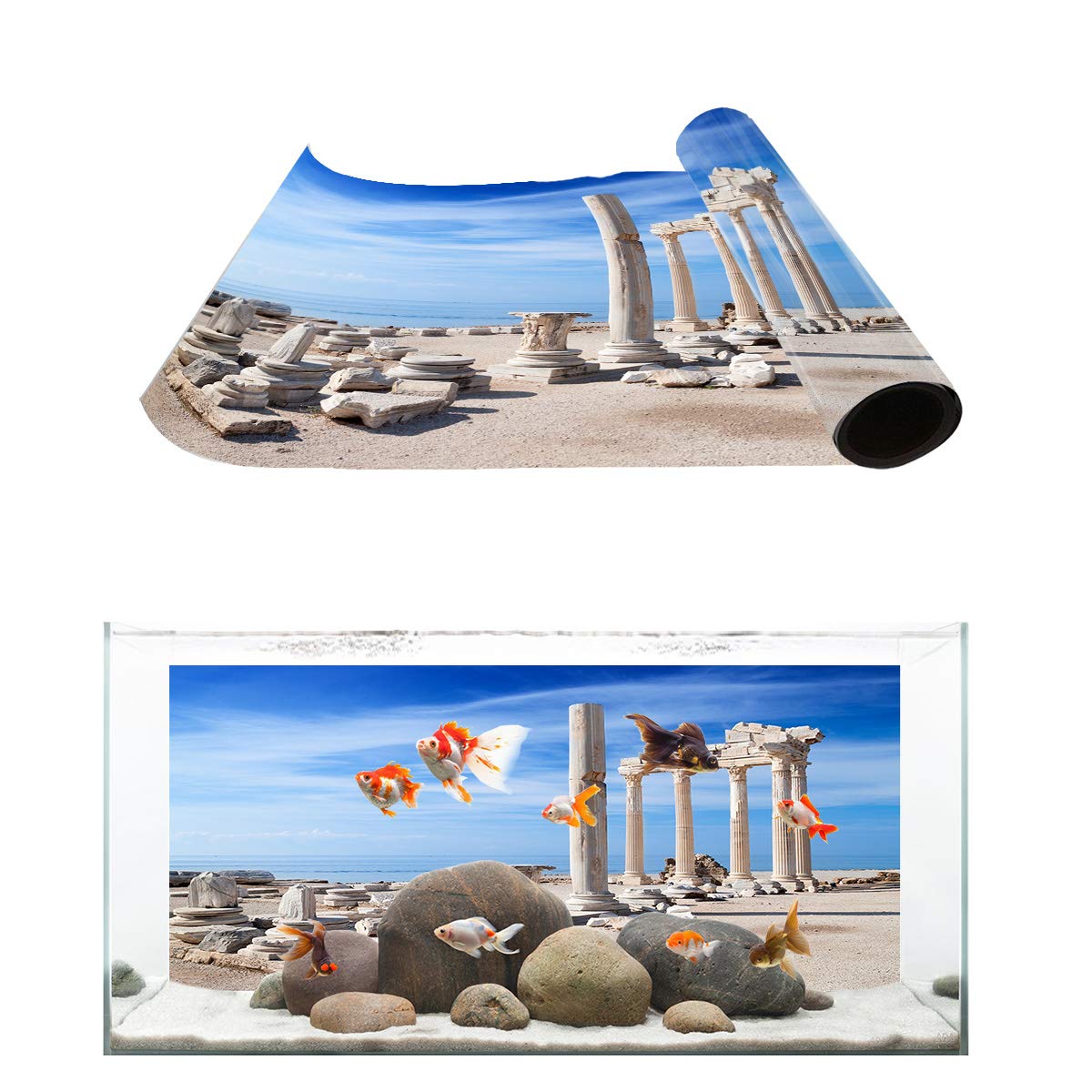 T&H XHome Aquarium Decor Background - Turkish Ancient Ruins Pattern Fish Tank Sticker | PVC Adhesive Poster 48.8