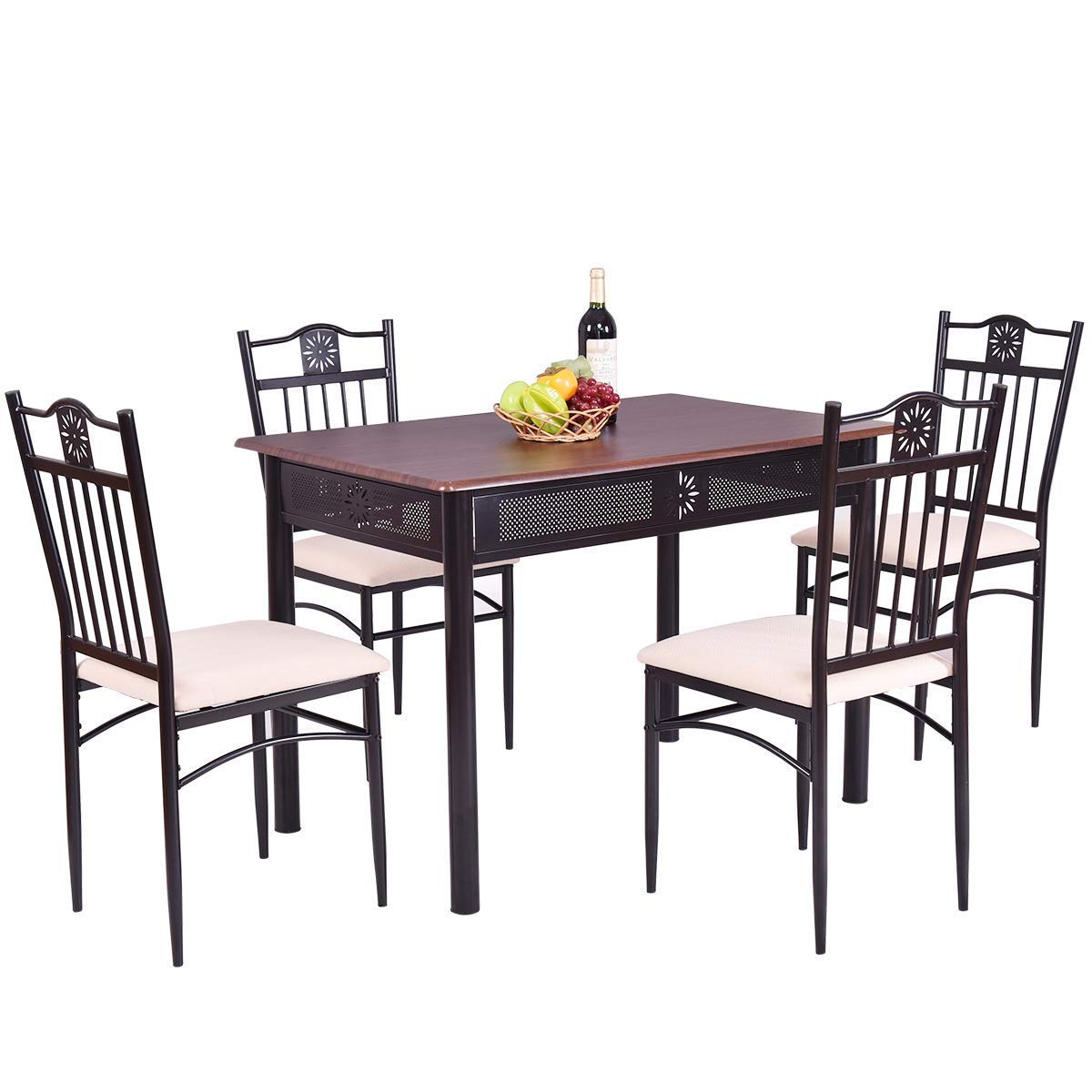 Vintage Retro 5-Piece Dining Table and Chairs Set - Solid Wood Top with Metal Frame & Padded Seats - Perfect for Kitchen, Dining Room, Breakfast Nook & Small Space Homes - Casual & Formal Dining Furniture