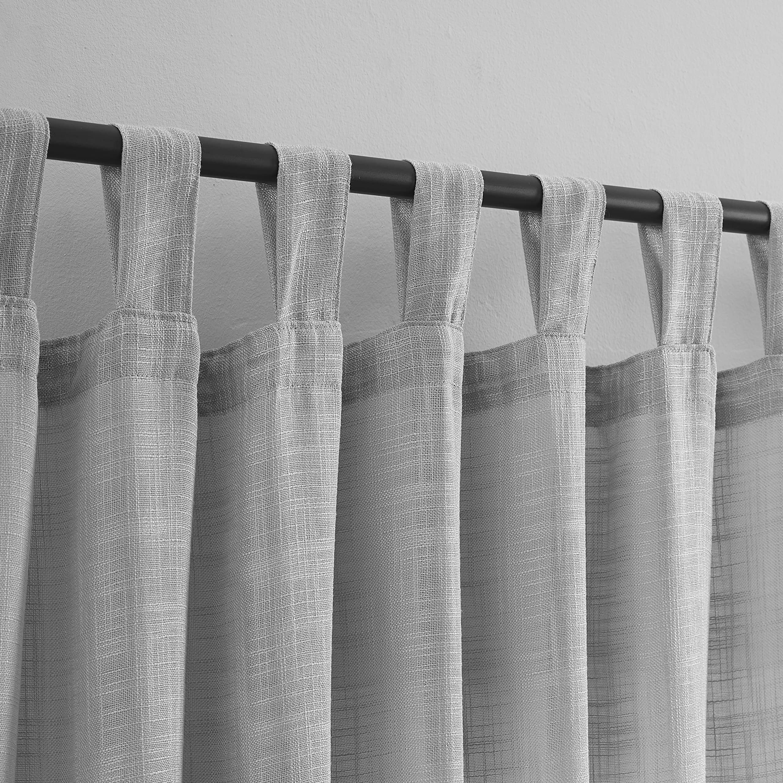 VOILYBIRD Grey Linen Semi Sheer Curtains - Light Filtering Elegant Window Drapes with Tab Top, 52 x 96 Inches, Set of 2 Panels for Living Room & Bedroom - Perfect for Privacy & Soft Natural Light