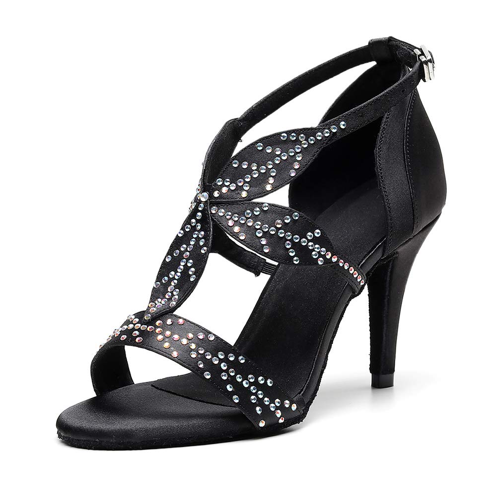 Hipposeus Women's Rhinestone Latin Dance Shoes for Salsa, Ballroom, Tango - Professional Practice & Performance Shoes Model 7142 | Perfect for Dance Classes, Competitions & Social Dancing