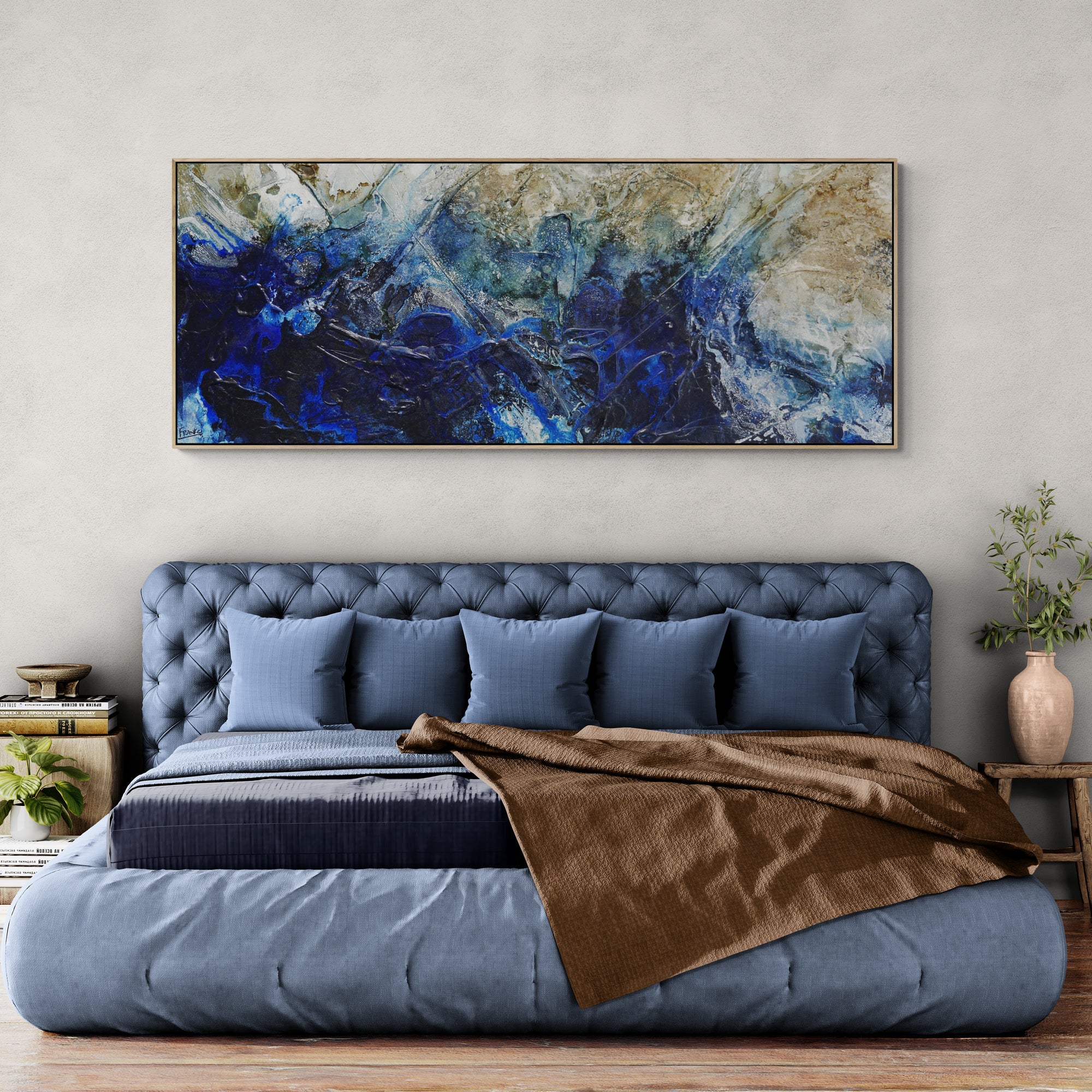 Blue Genesis 200cm x 80cm Rustic Textured Abstract Canvas Wall Art - Perfect for Living Room, Bedroom & Office Decor