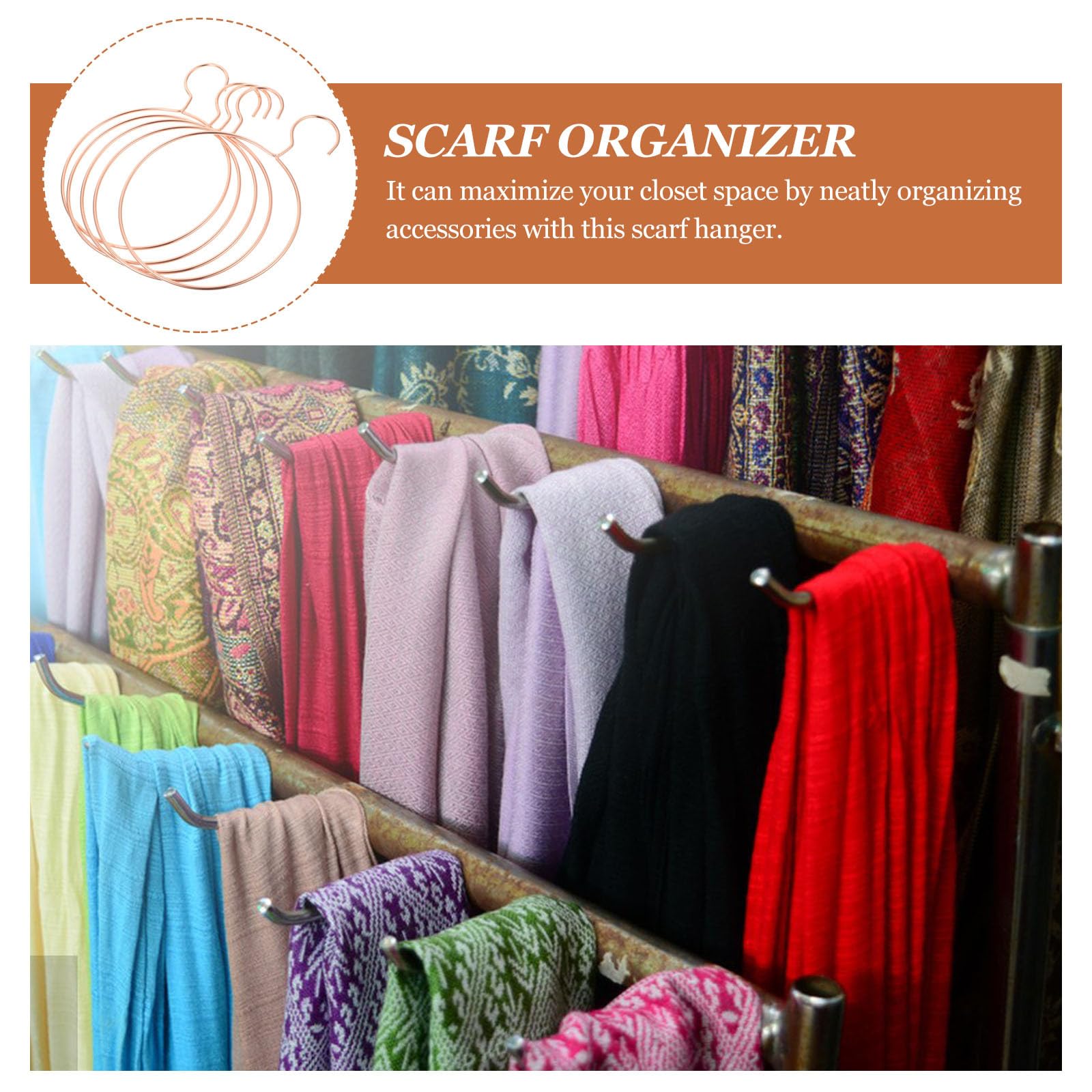 TOPBATHY 5-Pack Round Metal Belt & Scarf Hangers for Closet Organization - Space Saving Rose Gold Clothes Rack for Scarves, Ties, Belts - Perfect for Bedroom, Walk-in Closet & Dorm Room Storage