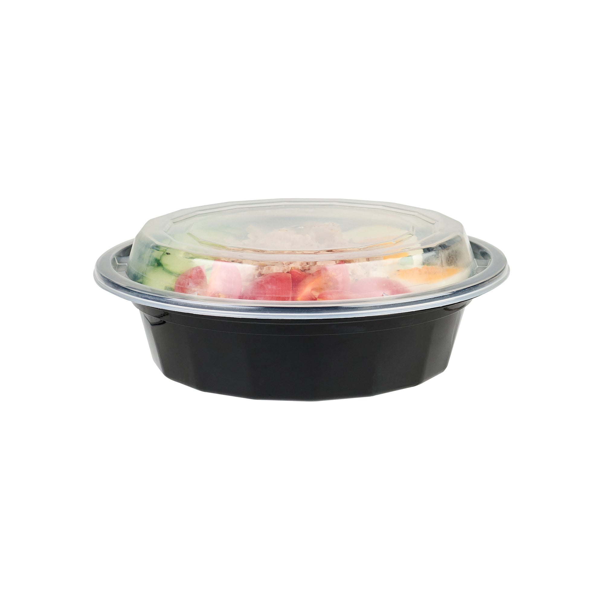 16 oz Black Plastic Takeout Containers with Clear Lids - 50 Pack, Microwave Safe (6.25