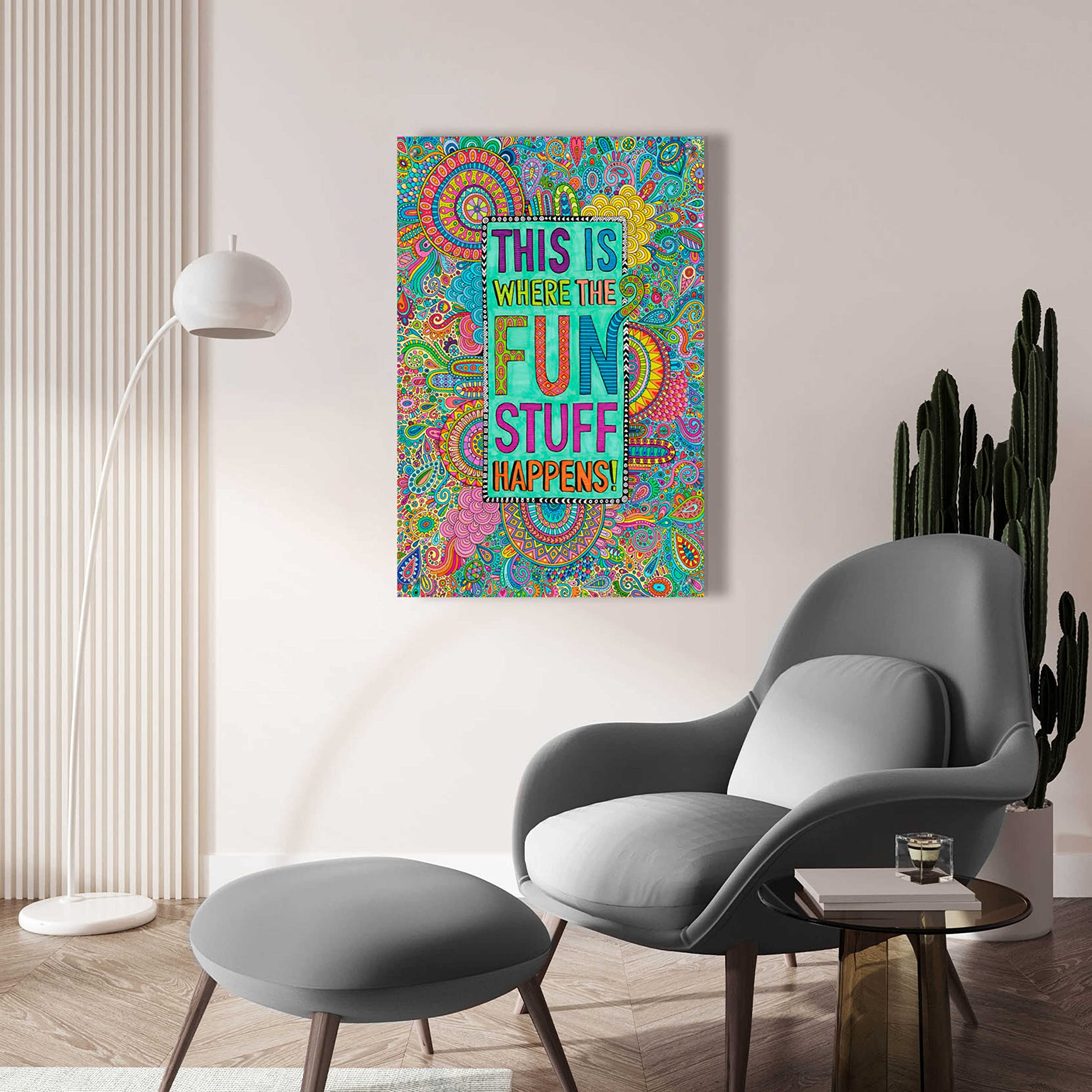 Hello Angel 'This is Where the Fun Stuff Happens' Acrylic Glass Wall Art - 24x36 Inches Modern Home Decor for Living Room, Bedroom & Office