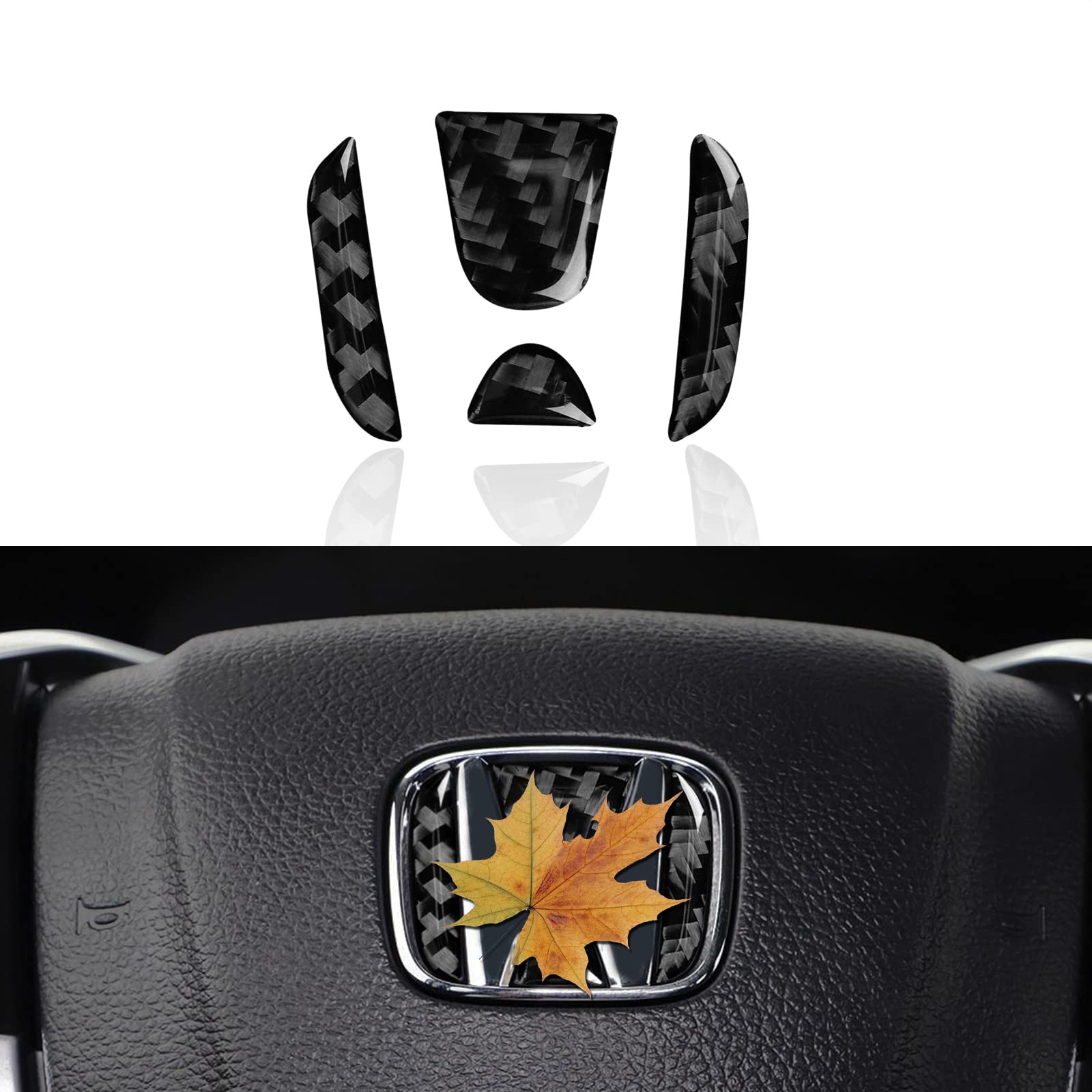 Premium Carbon Fiber Steering Wheel Emblem Trim Decals for 2016-2021 Honda Civic 10th Gen - Upgrade Interior Accessories for 2016 2017 2018 2019 2020 2021 Models - Perfect for Car Enthusiasts & Customization Projects