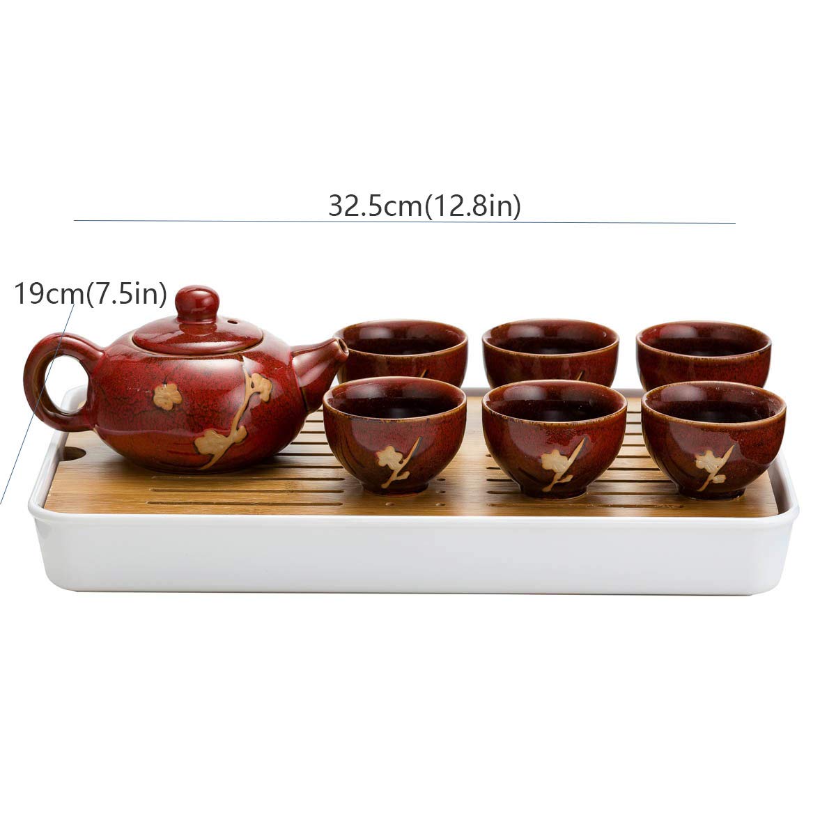 Premium Handmade Chinese & Japanese Ceramic Tea Set - Traditional Tea Ceremony Kit with Teapot, 6 Teacups & Bamboo Tray (Red) - Perfect for Home Tea Parties, Zen Meditation & Cultural Gift Giving