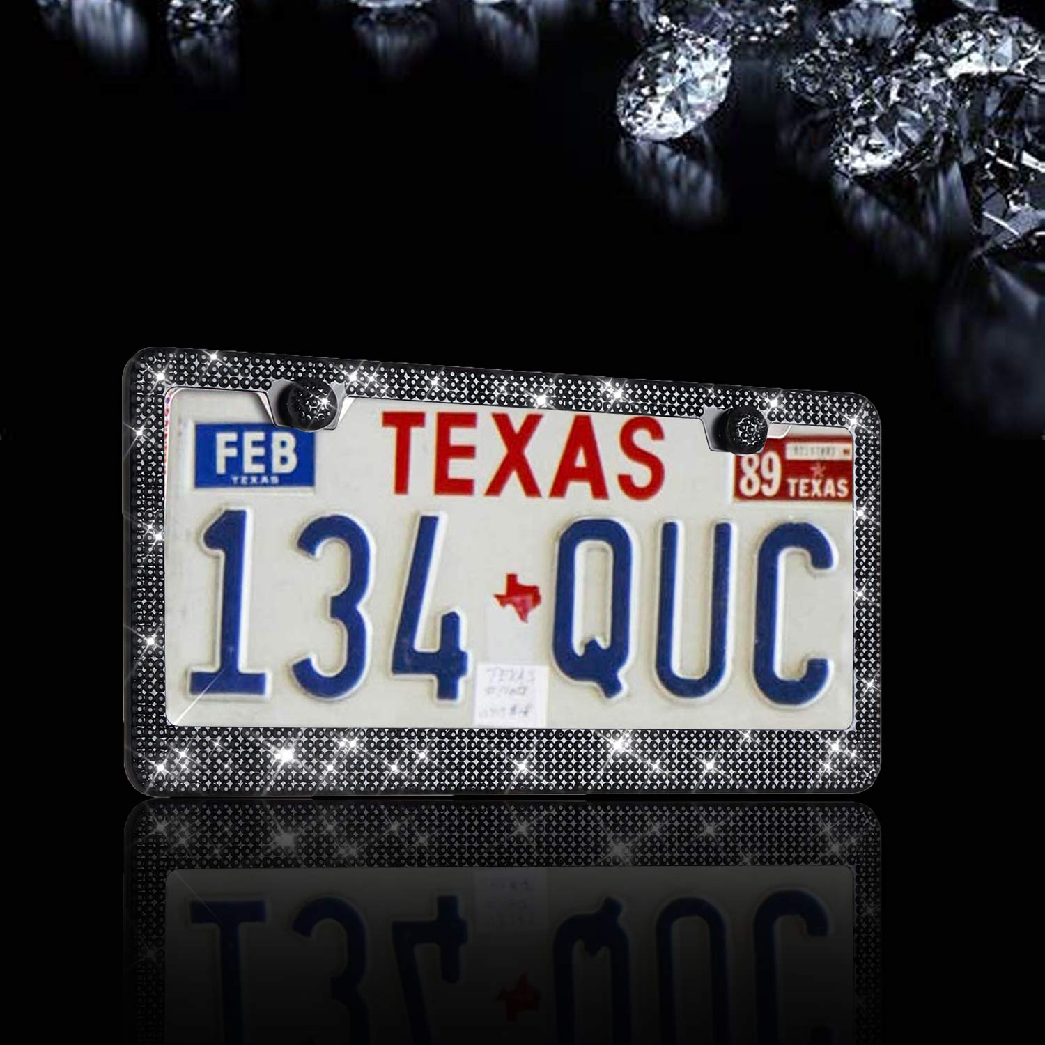 Sparkly Glitter License Plate Frame with Rhinestone Crystals - 1 Pack Bedazzled Car Accessory for Women, Party & Birthday Gift - Perfect for Night Out, Car Shows & Glamorous Vehicle Customization (Black)