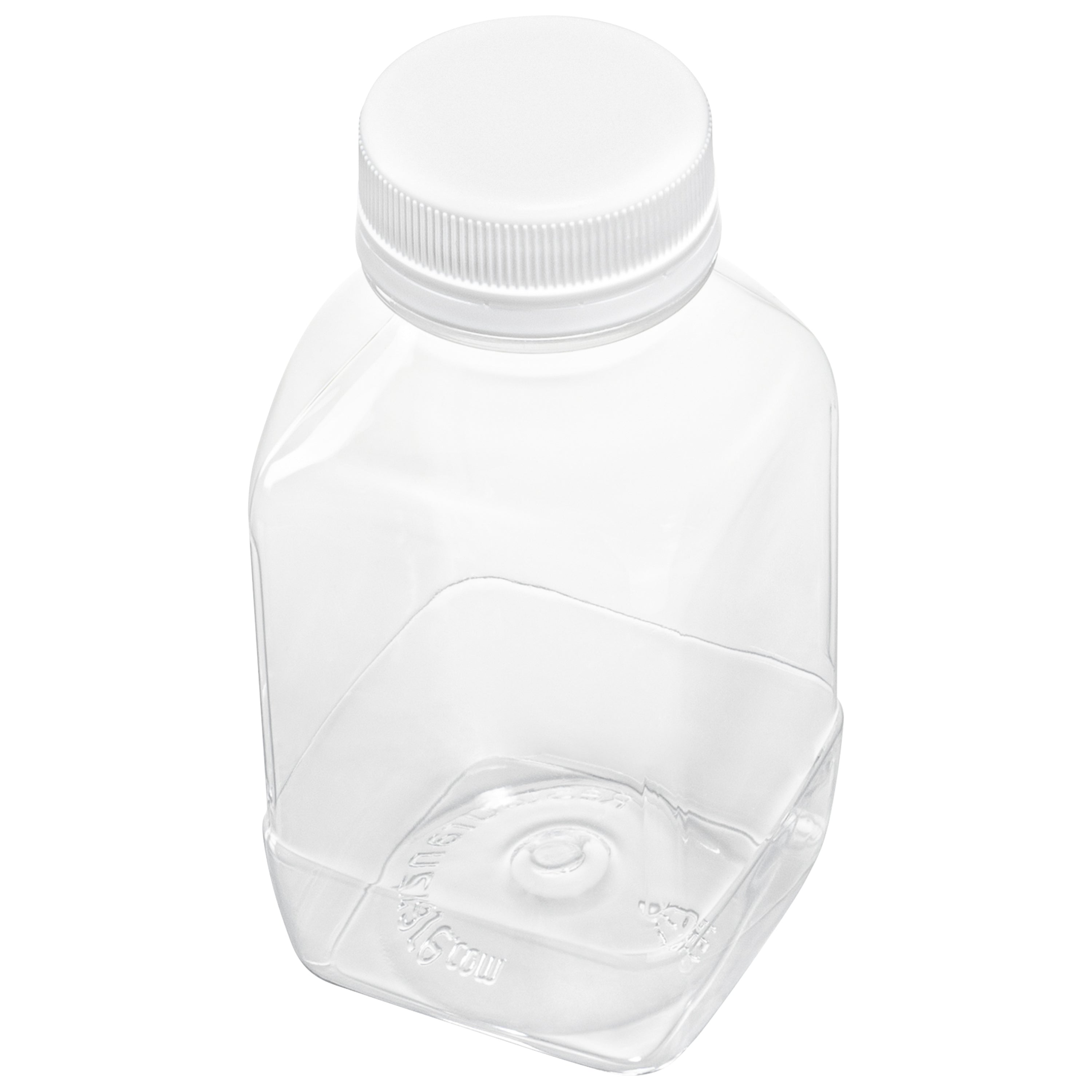 8 oz Square Clear Plastic Juice Bottles with Safety Cap - 2.25