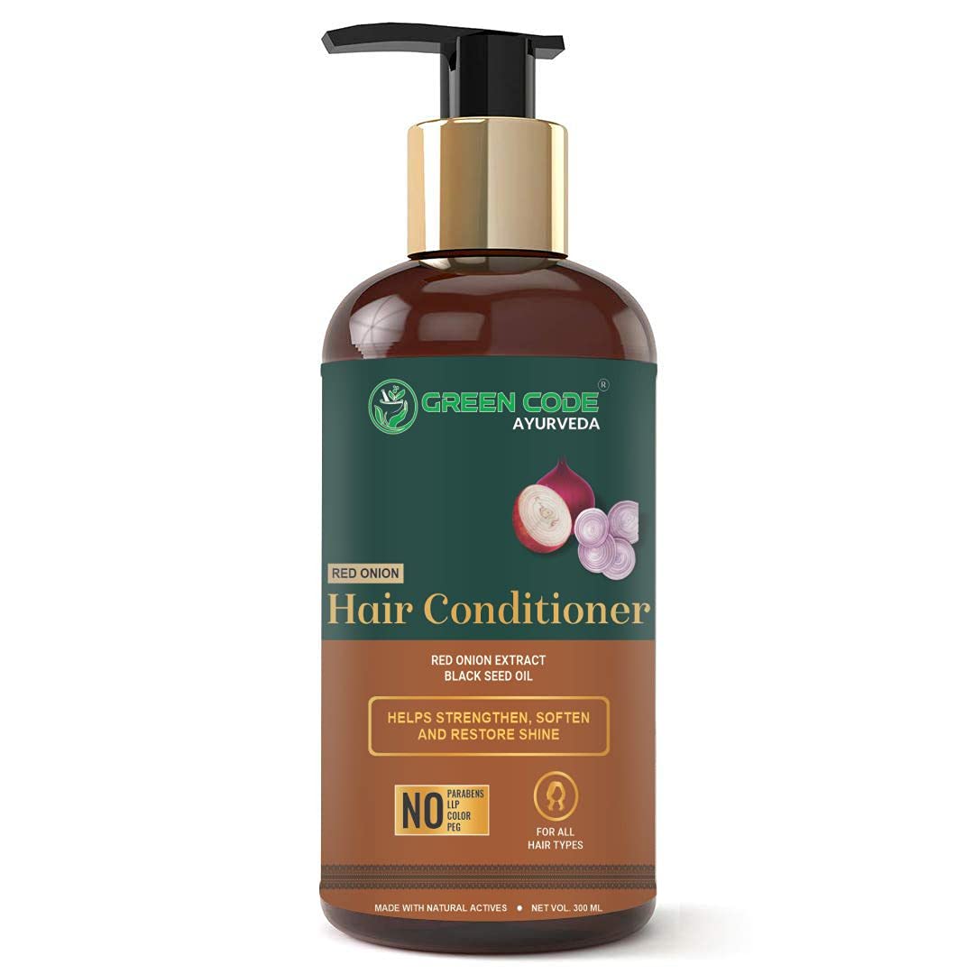 GREEN CODE AYURVEDA Onion Hair Conditioner with Red Onion Seed Oil & Black Seed Oil Extract - Paraben-Free, No Mineral Oil or Silicones - 300ml for Damaged Hair Repair & Scalp Care - Perfect for Dry, Frizzy Hair & Hair Growth Treatment