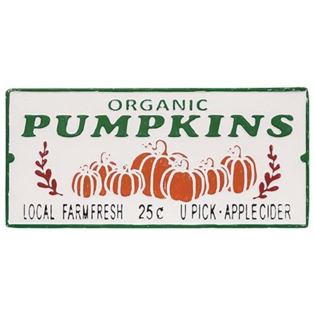 Vintage Farmhouse Decor - Organic Pumpkins Distressed Metal Sign for Rustic Kitchen & Fall Home Decor