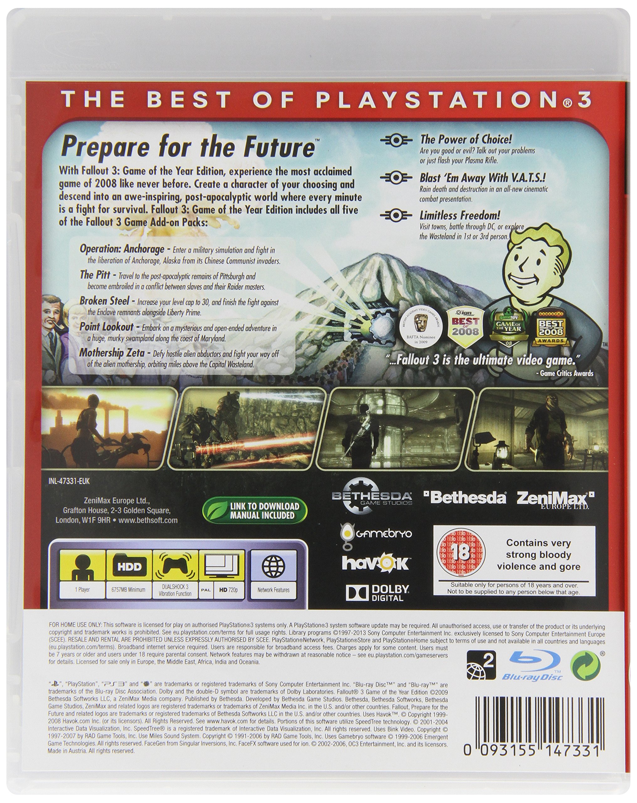 Fallout 3 Game of The Year Edition - Sony PlayStation 3 (PS3) RPG Video Game | Post-Apocalyptic Adventure for Adults & Teens | Perfect for Gaming Nights & Collector's Shelves