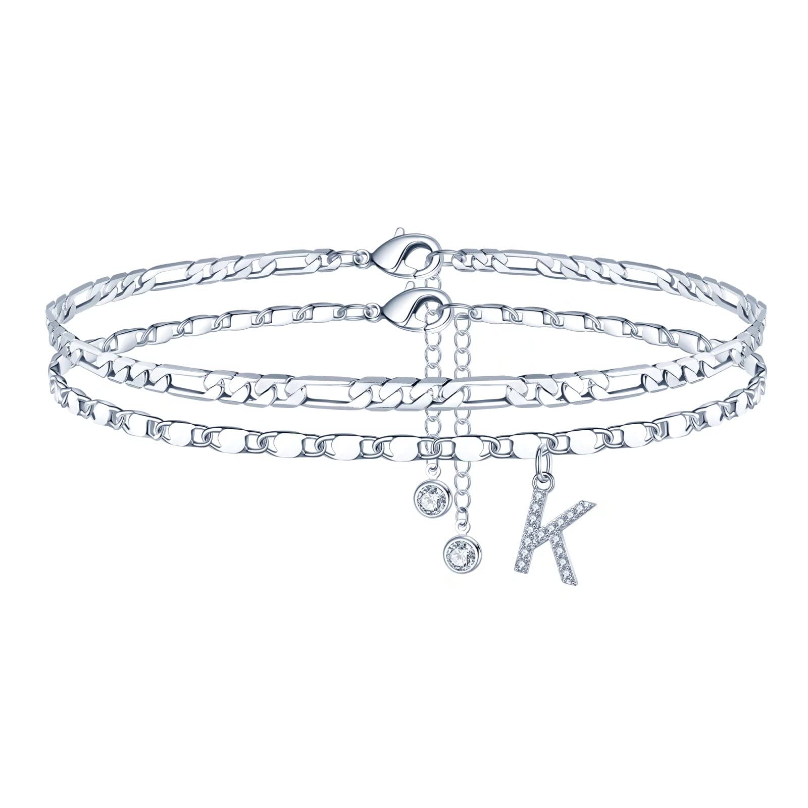 14K Gold Plated Dainty Layered Chain Anklet Set for Women - CZ Initial Ankle Bracelets, Summer Jewelry Gifts | Perfect for Beach Vacations, Weddings & Everyday Elegance