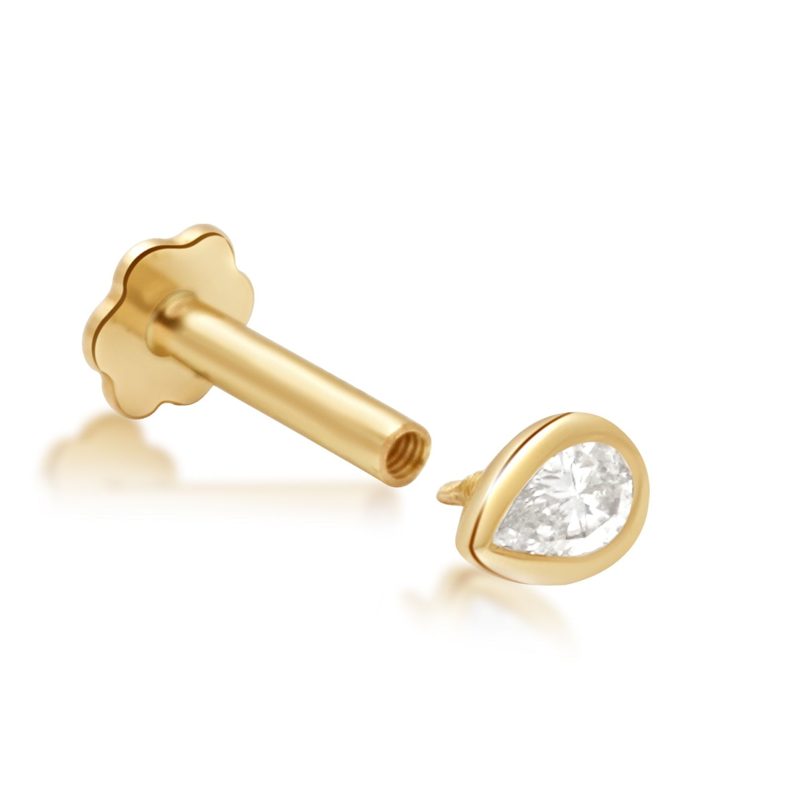 14K Yellow Gold Pear Diamond Stud Earrings - Bezel Set Flat Back for Comfort - Perfect for Everyday Wear, Gifts & Special Occasions