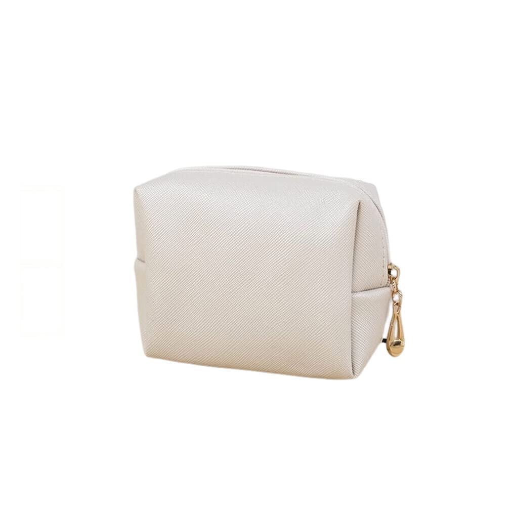 Waterproof PU Leather Makeup Bag - Travel Toiletry Organizer for Women, Washable Cosmetic Pouch for Business Trips & Outdoor Activities (White) - Perfect for Gym, Vacation & Daily Essentials Storage
