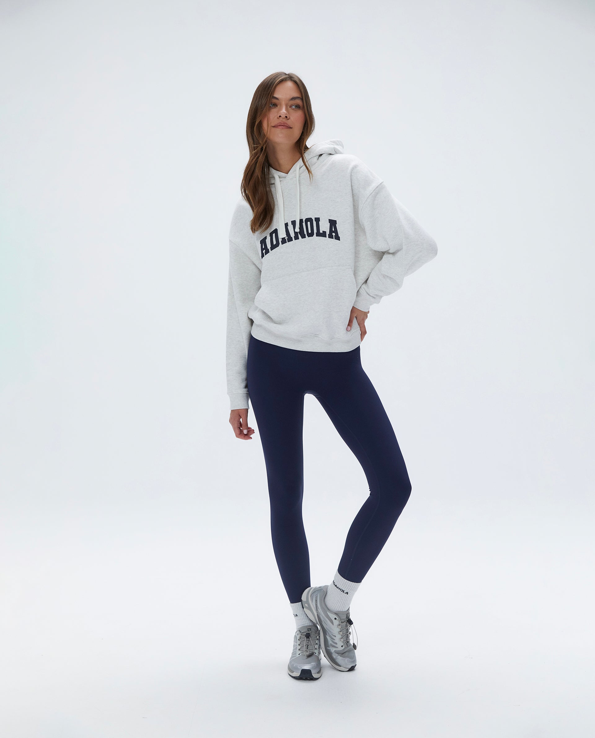 Varsity Relaxed Drawcord Hoodie for Men & Women - Light Grey Melange & Navy Blue - Casual Streetwear for College, Gym, and Everyday Comfort