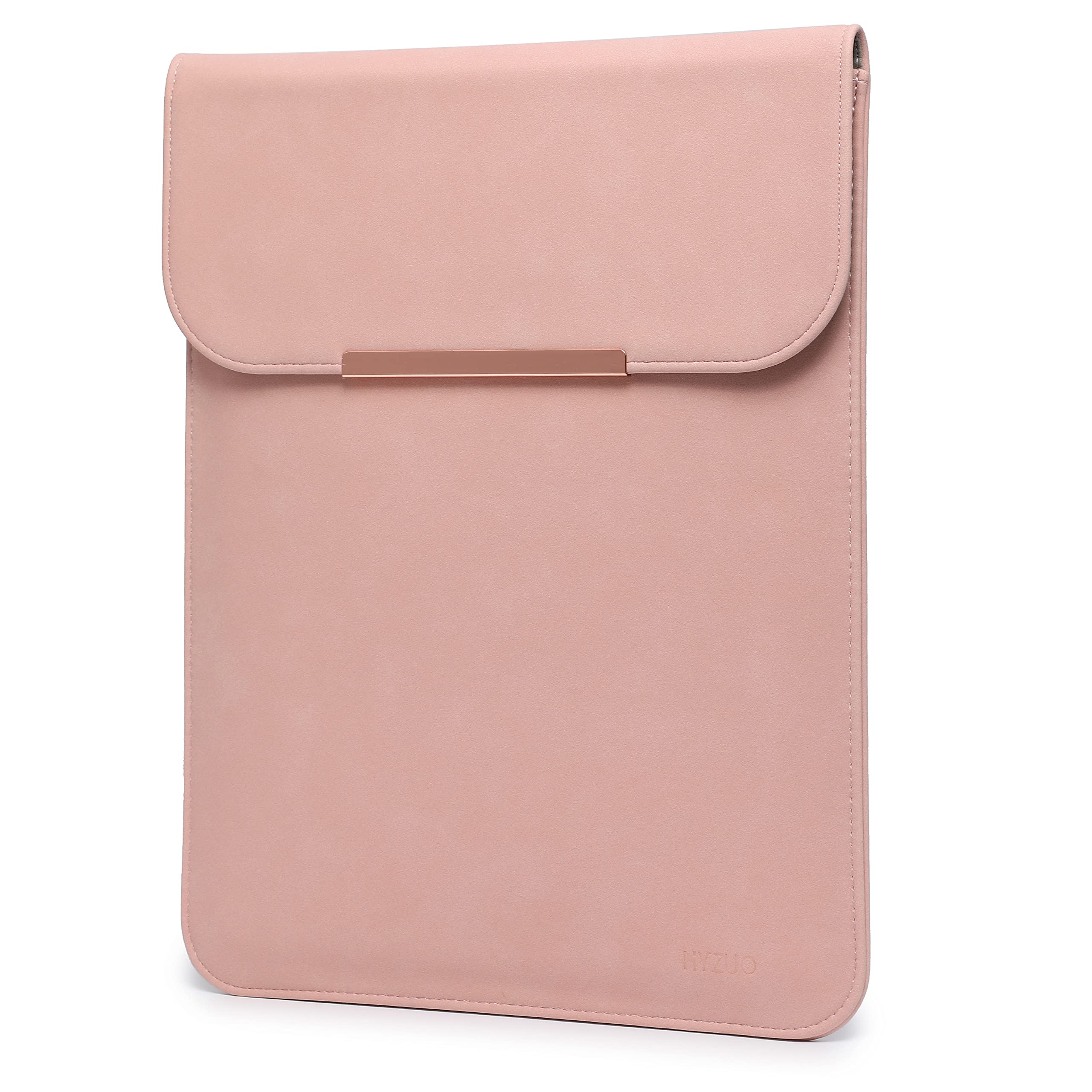 HYZUO 15-16 Inch Laptop Sleeve Bag for MacBook Pro 16 M2/M1 Pro/Max (2023-2019), MacBook Pro 15 (2019-2012), Dell XPS 15 - Premium Faux Suede Leather Case with Rose Gold Metal Trim in Pink | Protective Computer Sleeve for Work, Travel & School