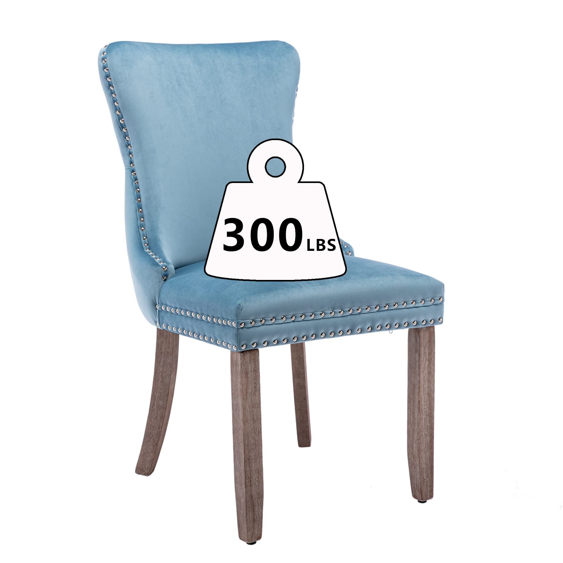 Luxury Velvet Upholstered Dining Chairs Set of 2 - Wingback Accent Chairs with Solid Wood Legs, Nailhead Trim & Button Tufted Back - Elegant Kitchen & Dining Room Decor for Home, Restaurant, Wedding (Light Blue)