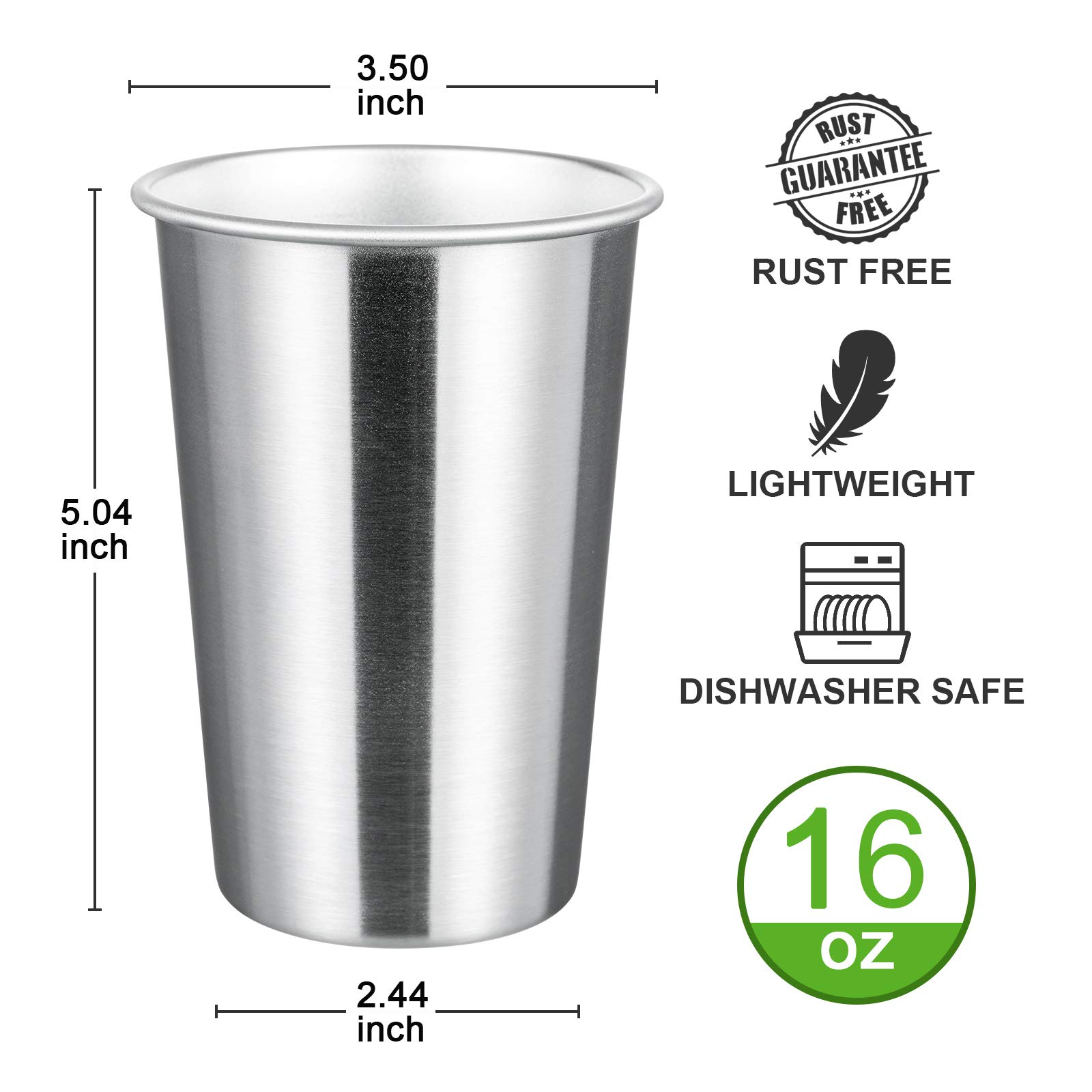 MEWAY Premium Stainless Steel Cups 16 oz (4 Pack) - Insulated Metal Tumbler for Beer, Cocktails & Cold Drinks - Stackable, Durable Travel Cups for Camping, Picnics & Outdoor Adventures