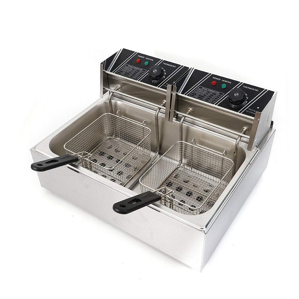5000W Commercial Dual Tank Electric Deep Fryer - 12L Stainless Steel Restaurant Fryer with 2 Baskets for Fast Food, Snack Bars, Parties & Buffalo Wings - US Stock (Ideal for Restaurants, Catering & Home Use)