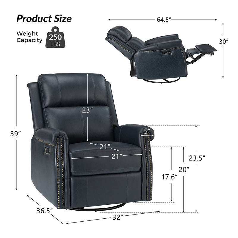 Kaietan Genuine Leather Power Rocking Recliner Chair - Adjustable Electric Massage Recliner Sofa for Living Room, Home Theater & Office Relaxation
