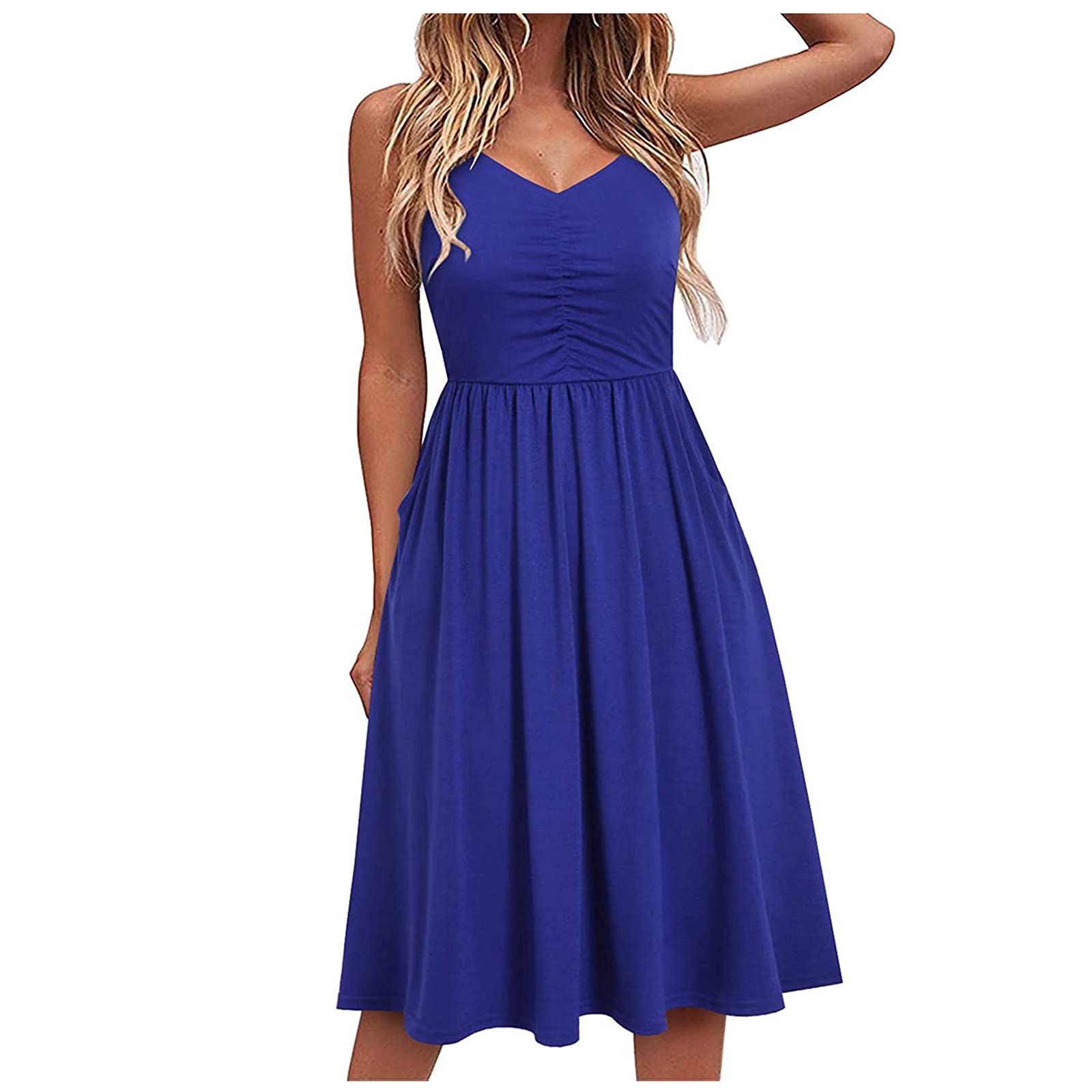 Women's Summer Casual Dress - Sleeveless V-Neck Solid Color Beach Dress for Seaside Vacation & Outdoor Activities | Lightweight Comfortable Fashion Dress for Women