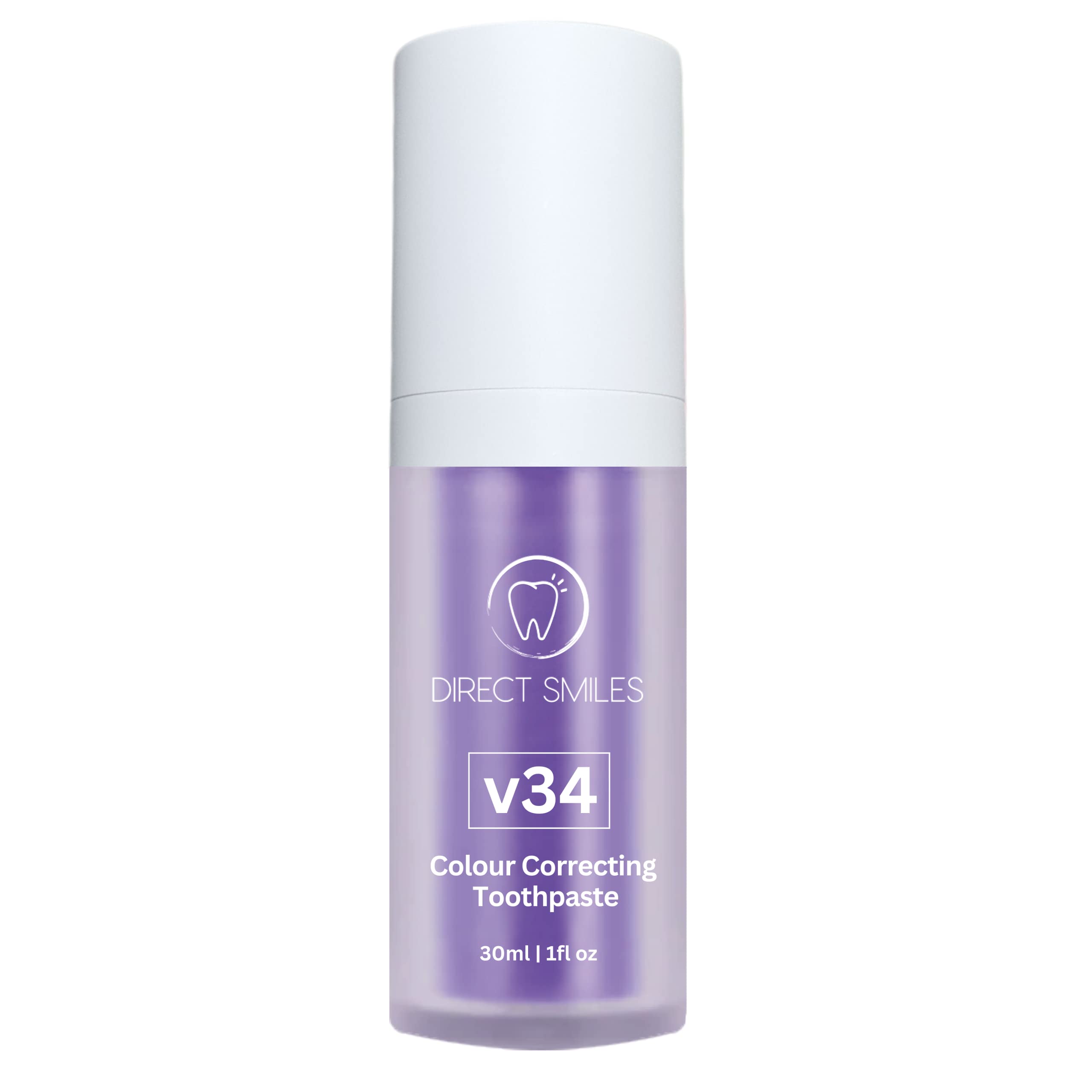 Direct Smiles v34 Purple Color Correcting Toothpaste - Teeth Whitening & Stain Remover for Yellow Tones | Mint Flavor | Brighten Smile for Daily Use & Special Occasions