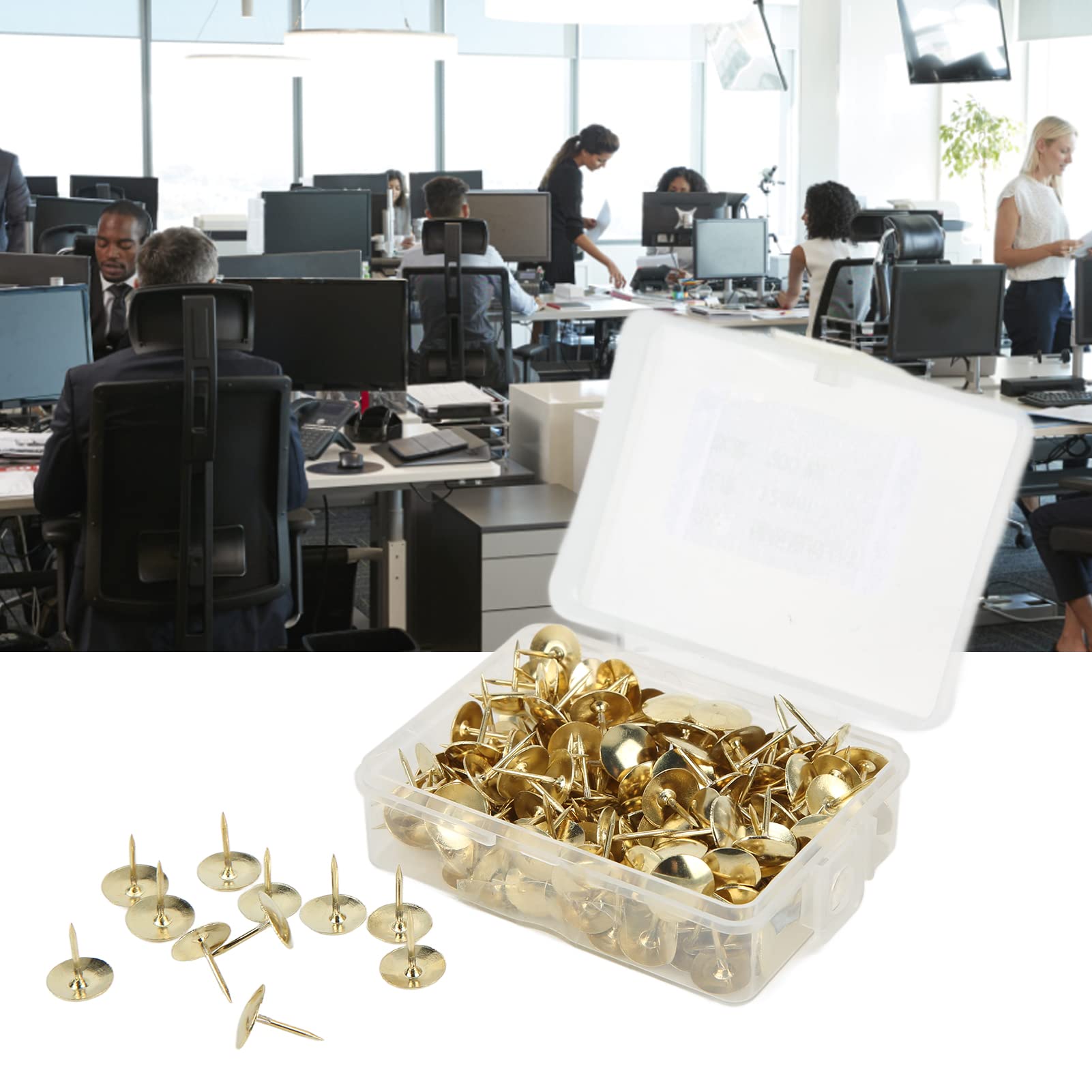 200Pcs Gold Thumb Tacks 1.2cm - Flat Push Pins for Cork Board, Bulletin Board, Office, Classroom & Home Decor - Durable Iron Thumbtacks for Wall Art, Photos & Notes Organization