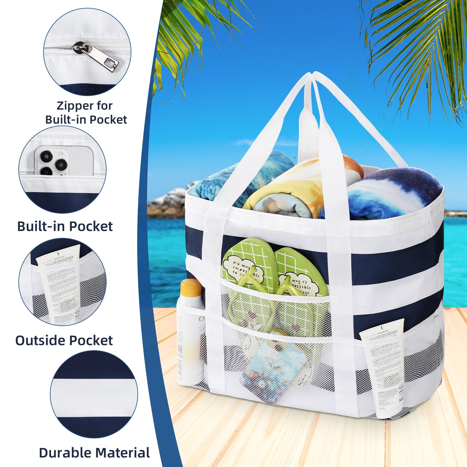 **Waterproof Beach Tote Bag for Women - Large Sandproof Mesh Pool Bag, Stylish Vacation Tote for Beach, Pool & Travel | Perfect for Swimming, Sunbathing & Summer Outings**